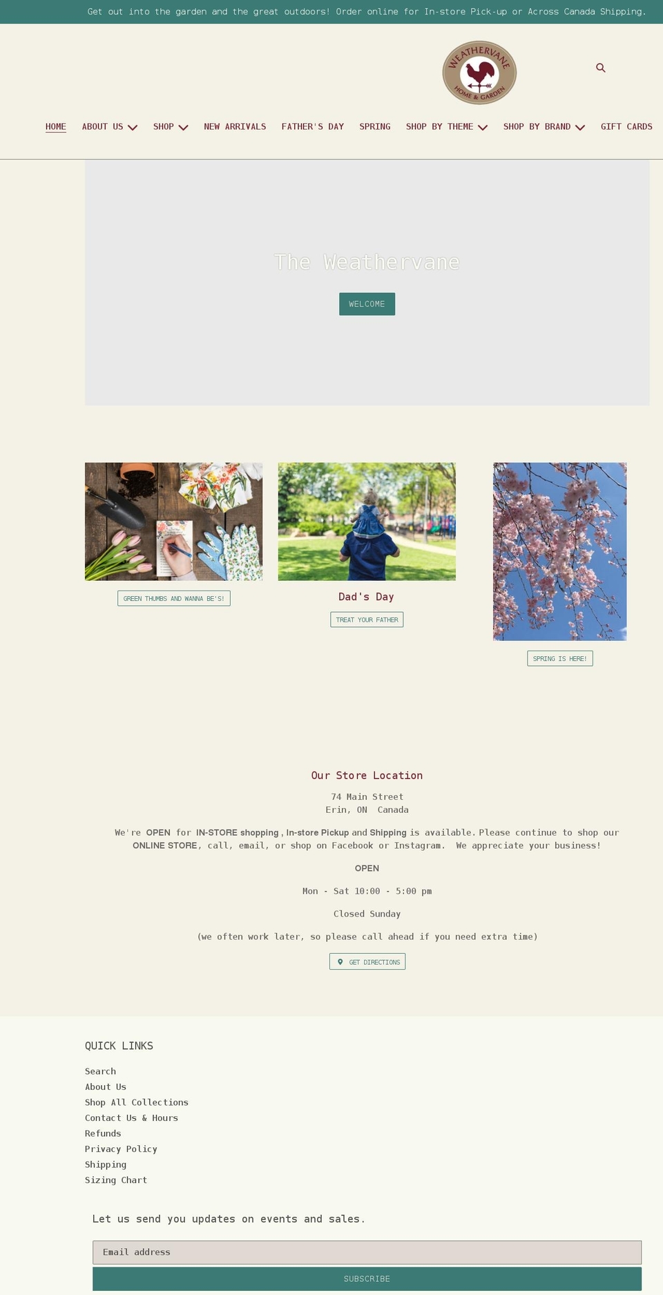 theweathervane.ca shopify website screenshot