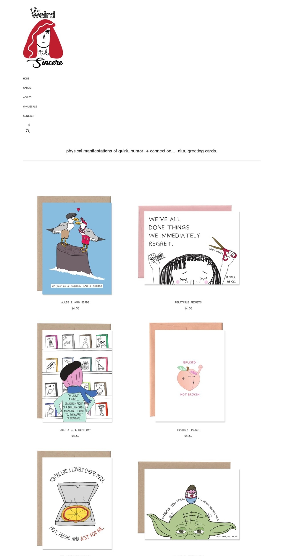 theweirdandsincere.com shopify website screenshot