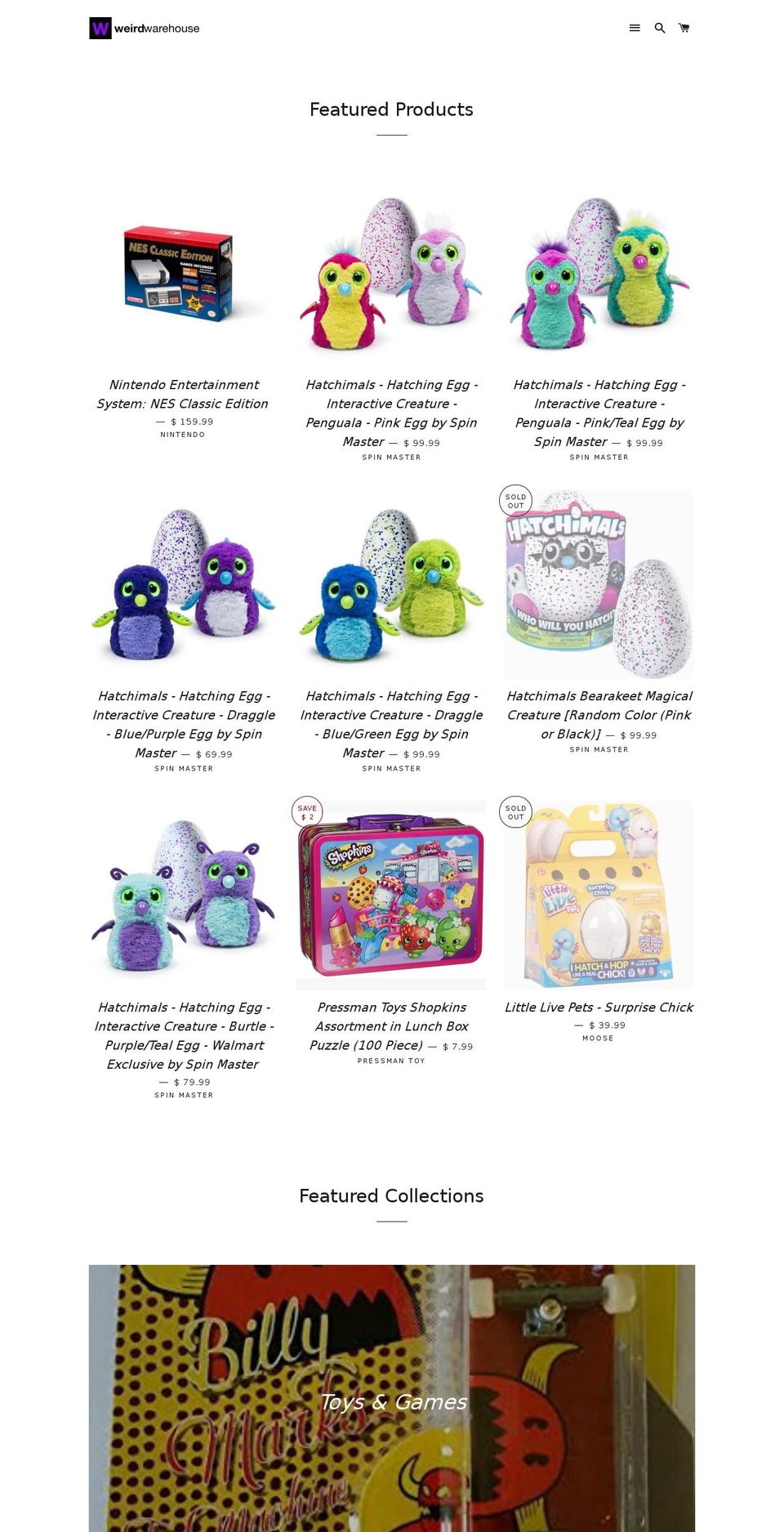 theweirdwarehouse.com shopify website screenshot
