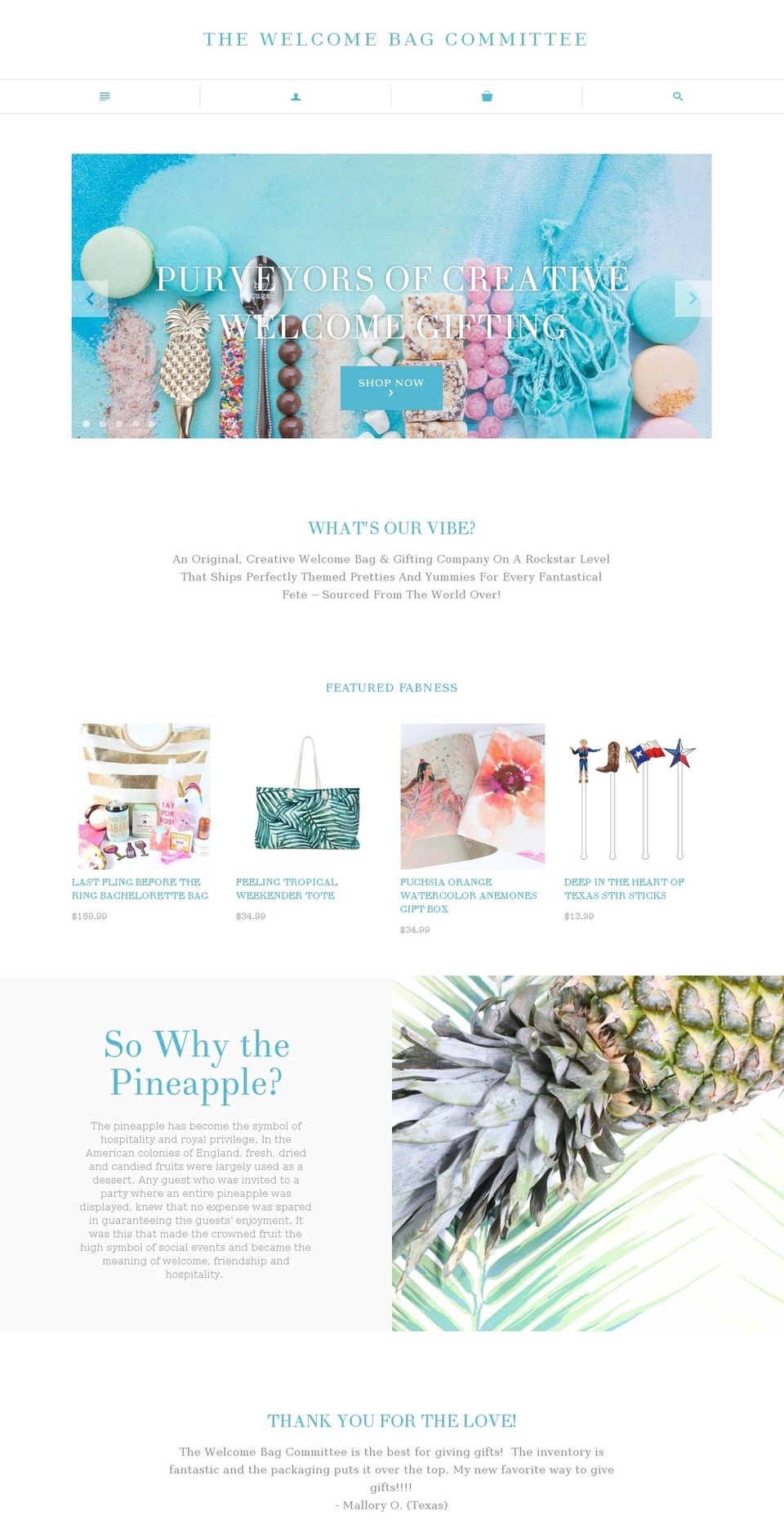 thewelcomebagcommittee.com shopify website screenshot