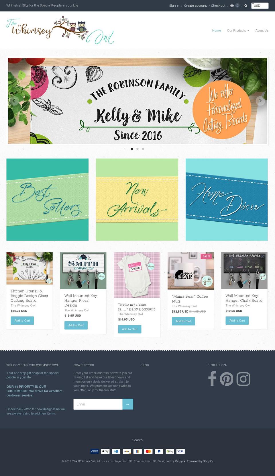 thewhimseyowl.com — Shopify storefront screenshot