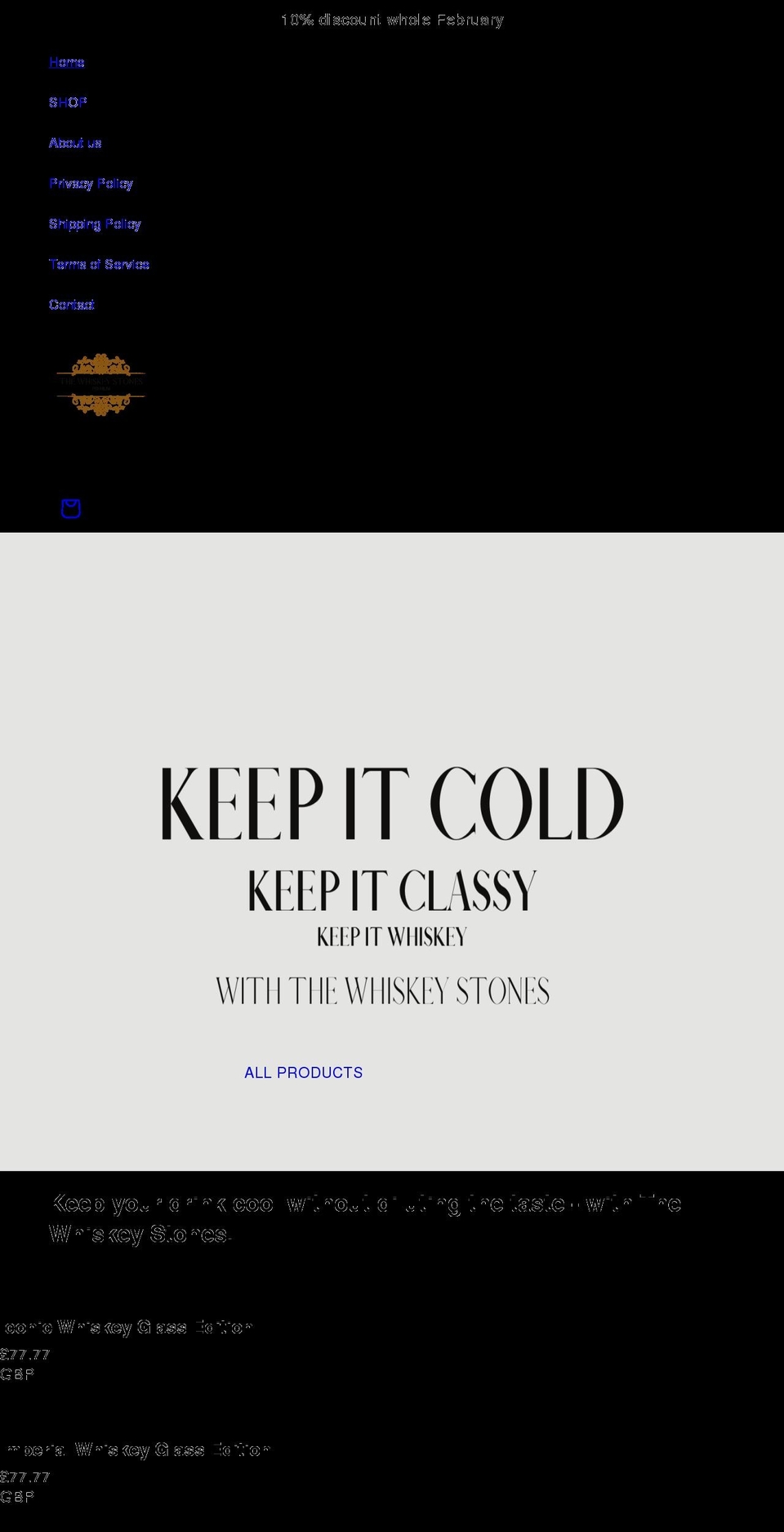 thewhiskeystones.com shopify website screenshot