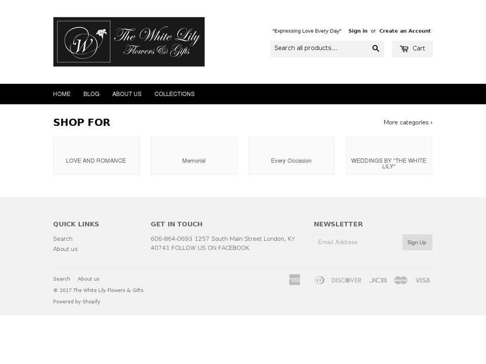 thewhitelilyflowersandgifts.com shopify website screenshot