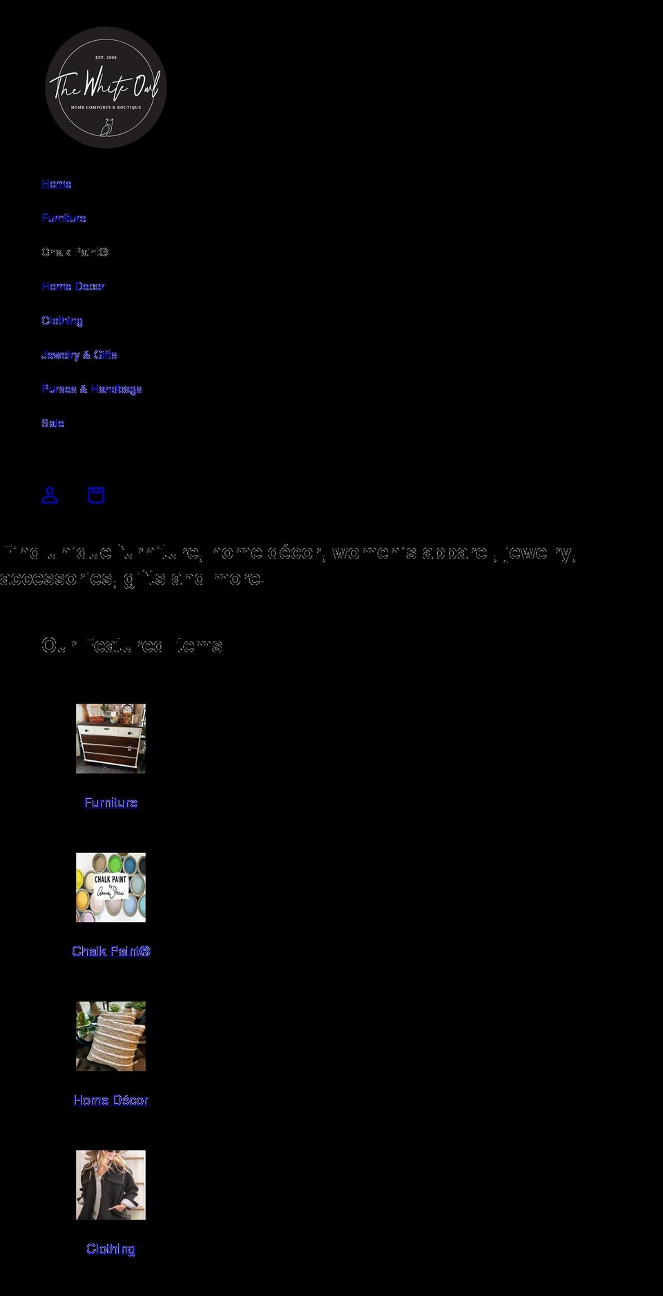 thewhiteowlanoka.com shopify website screenshot