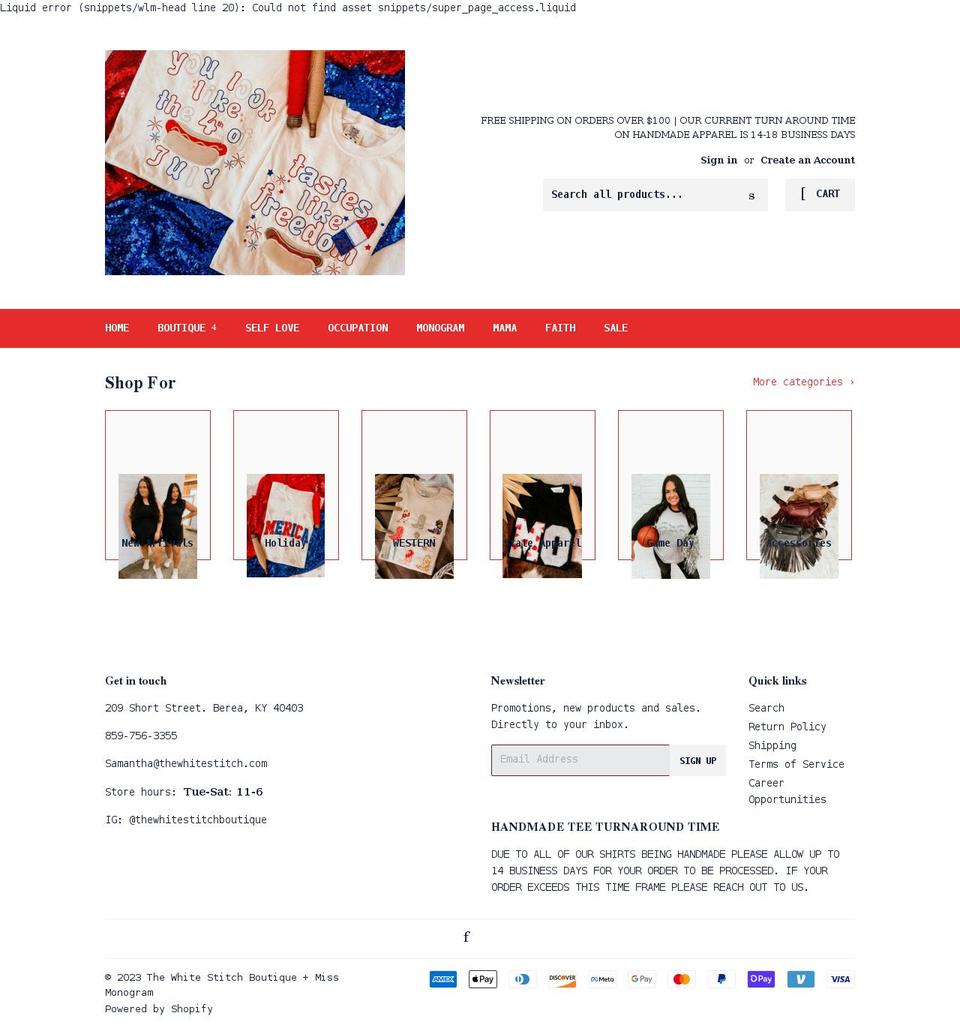 thewhitestitch.com shopify website screenshot