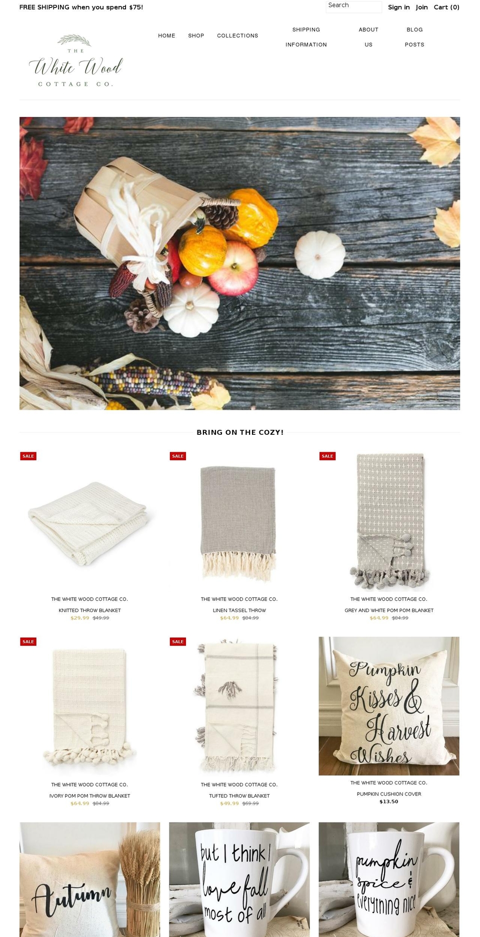 thewhitewoodcottage.com — Shopify storefront screenshot