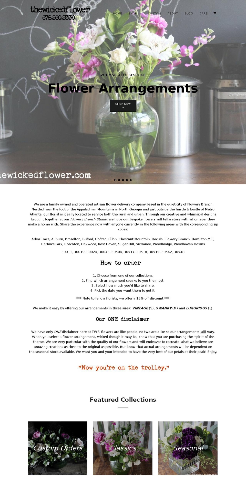 thewickedflower.com shopify website screenshot
