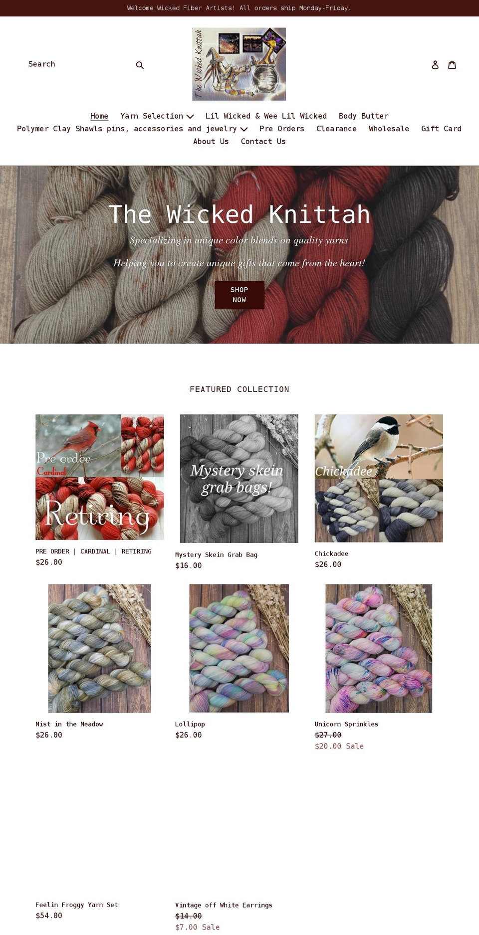 thewickedknittah.com shopify website screenshot