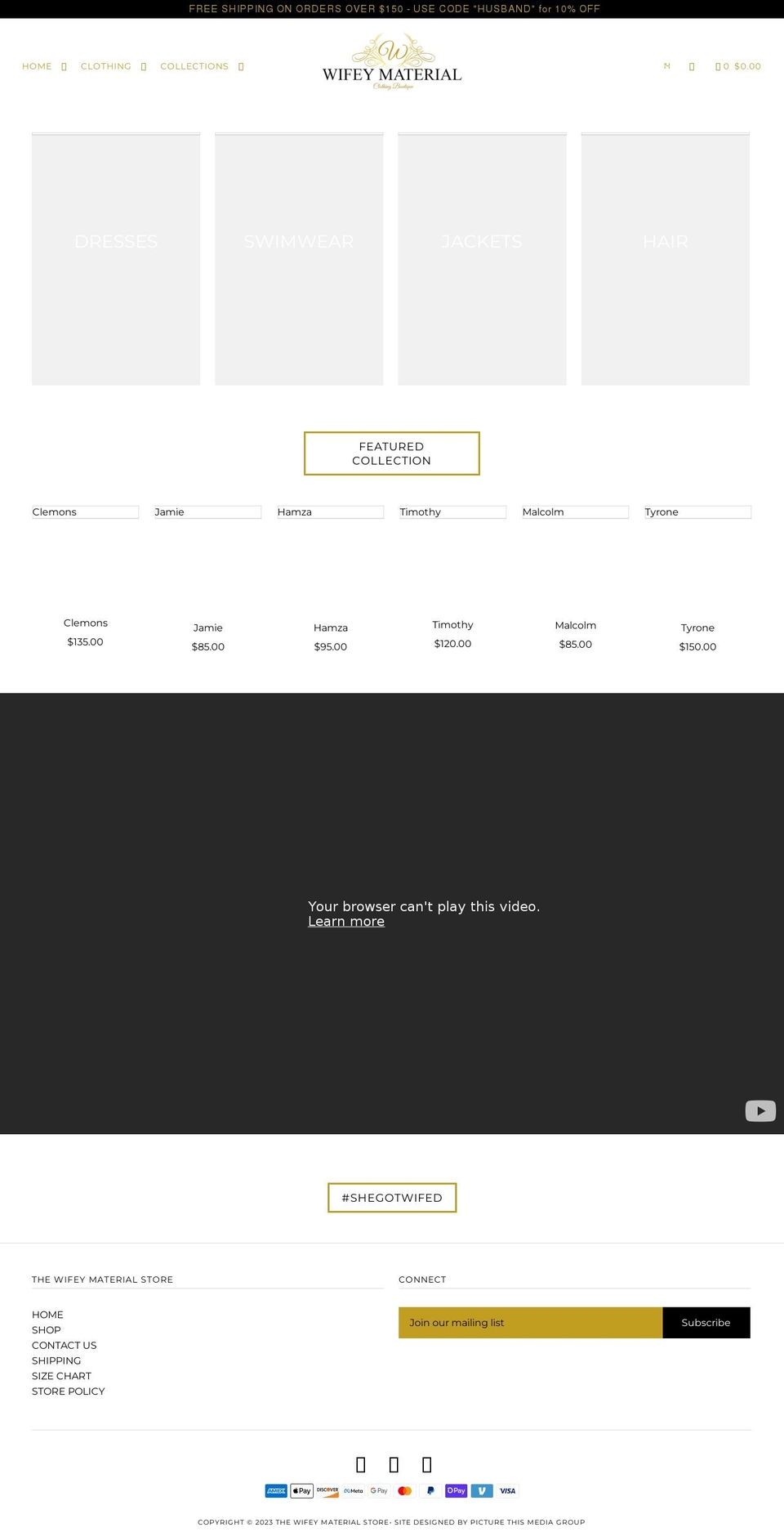 thewifeymaterialstore.com shopify website screenshot