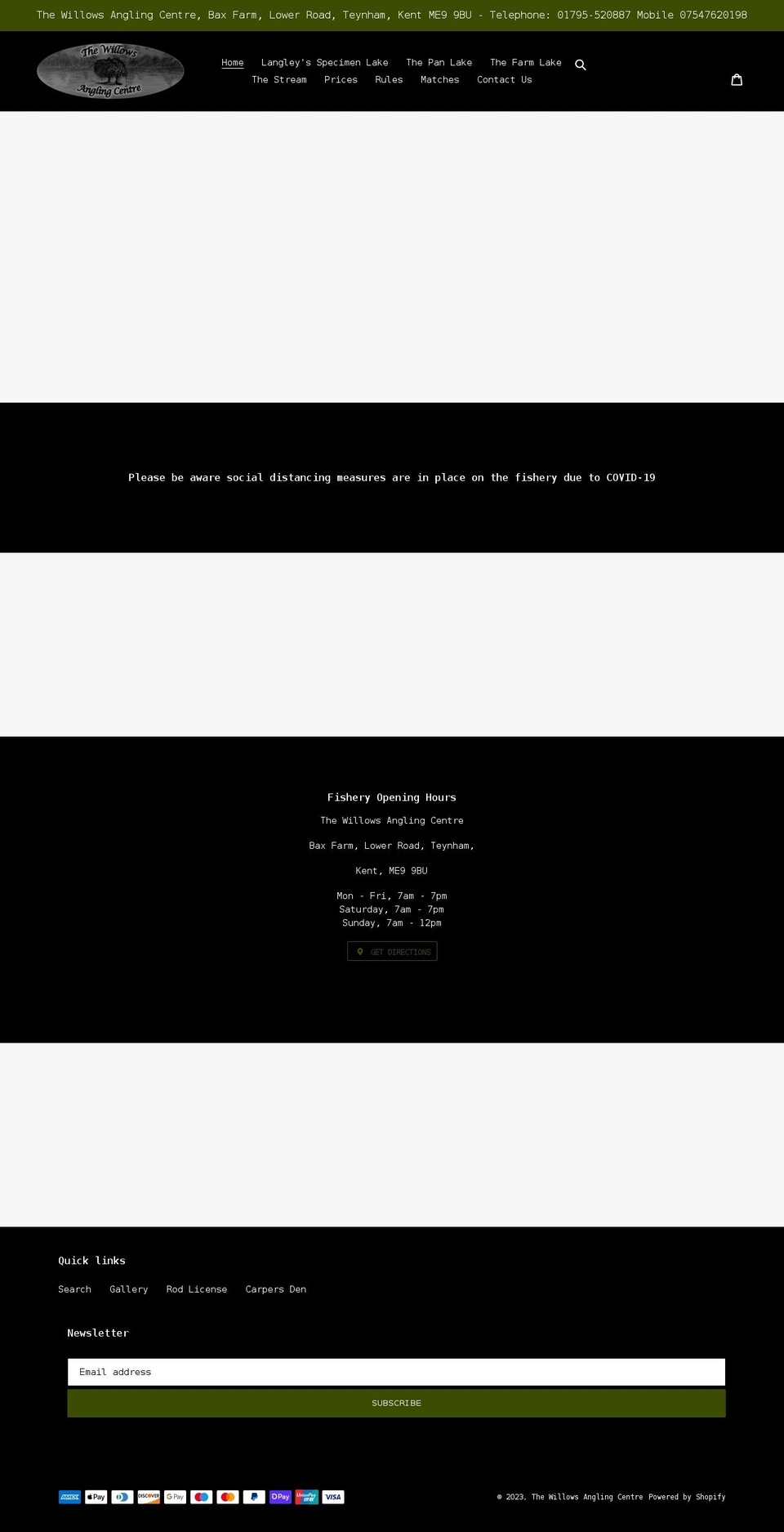 thewillowsanglingcentre.co.uk shopify website screenshot