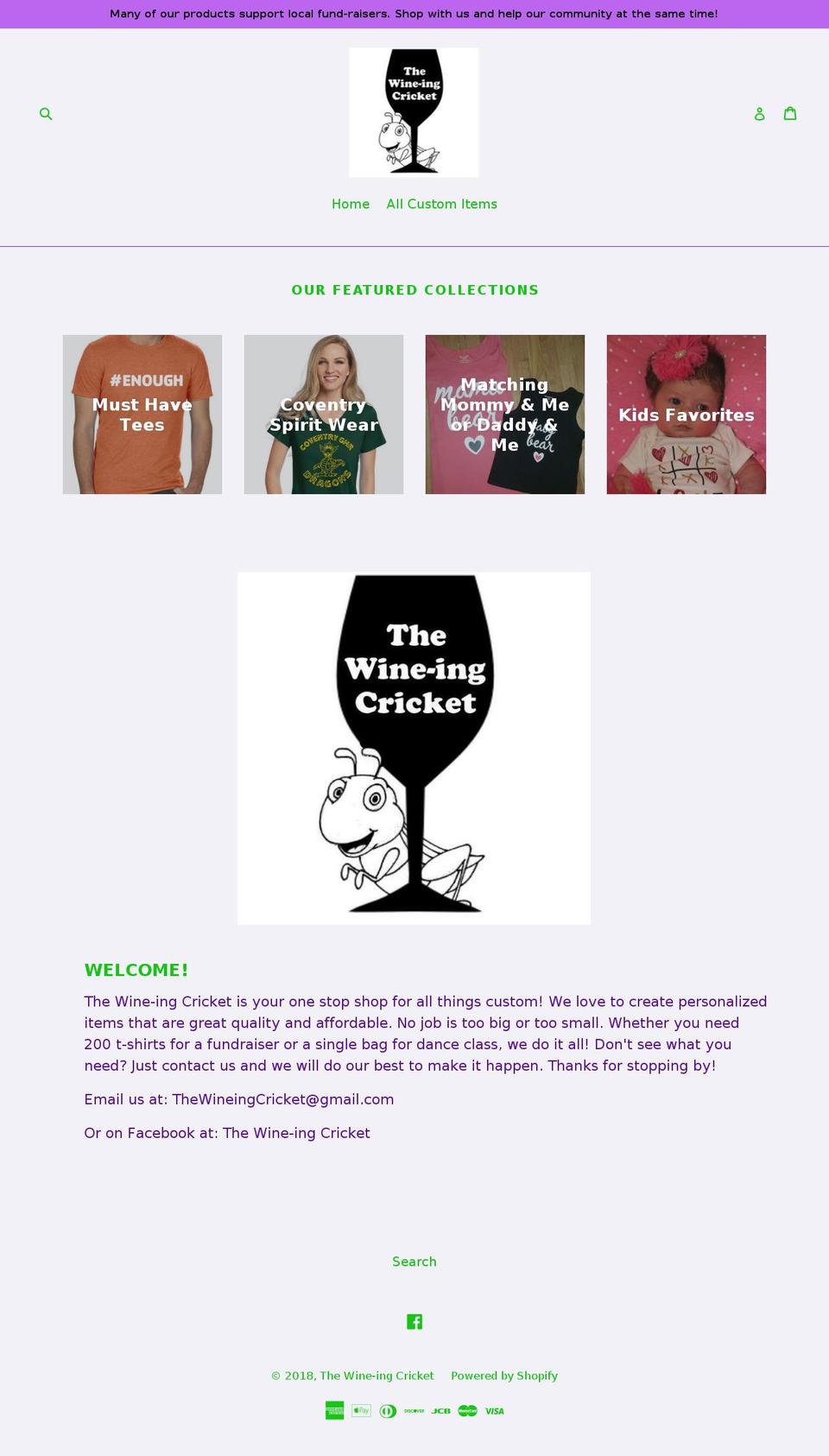 thewine-ingcricket.com — Shopify storefront screenshot