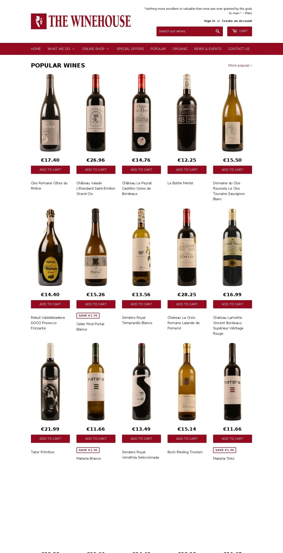 thewinehouse.ie shopify website screenshot