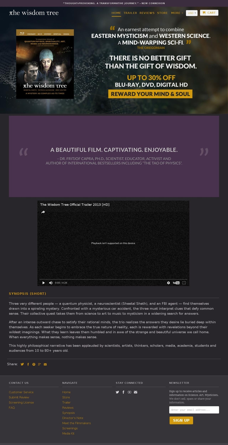 thewisdomtreefilm.com shopify website screenshot