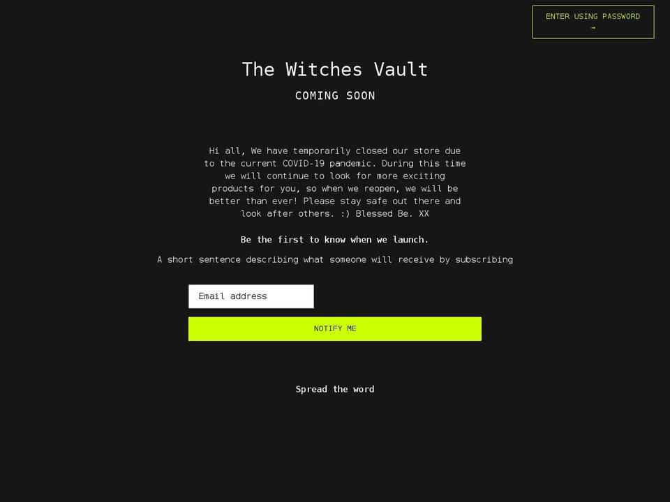 thewitchesvault.com shopify website screenshot