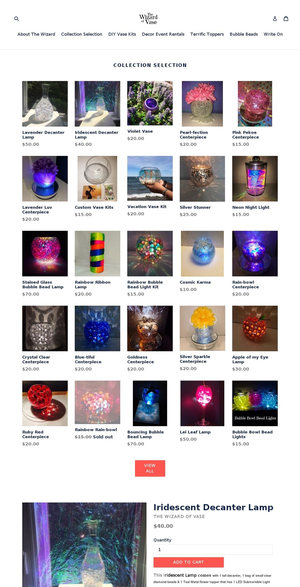 thewizardofvase.com shopify website screenshot