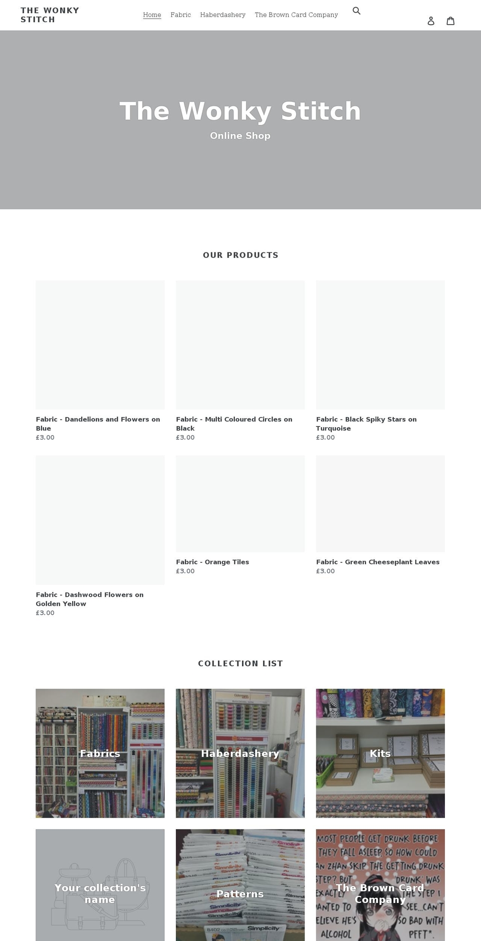 thewonkystitch.co.uk shopify website screenshot