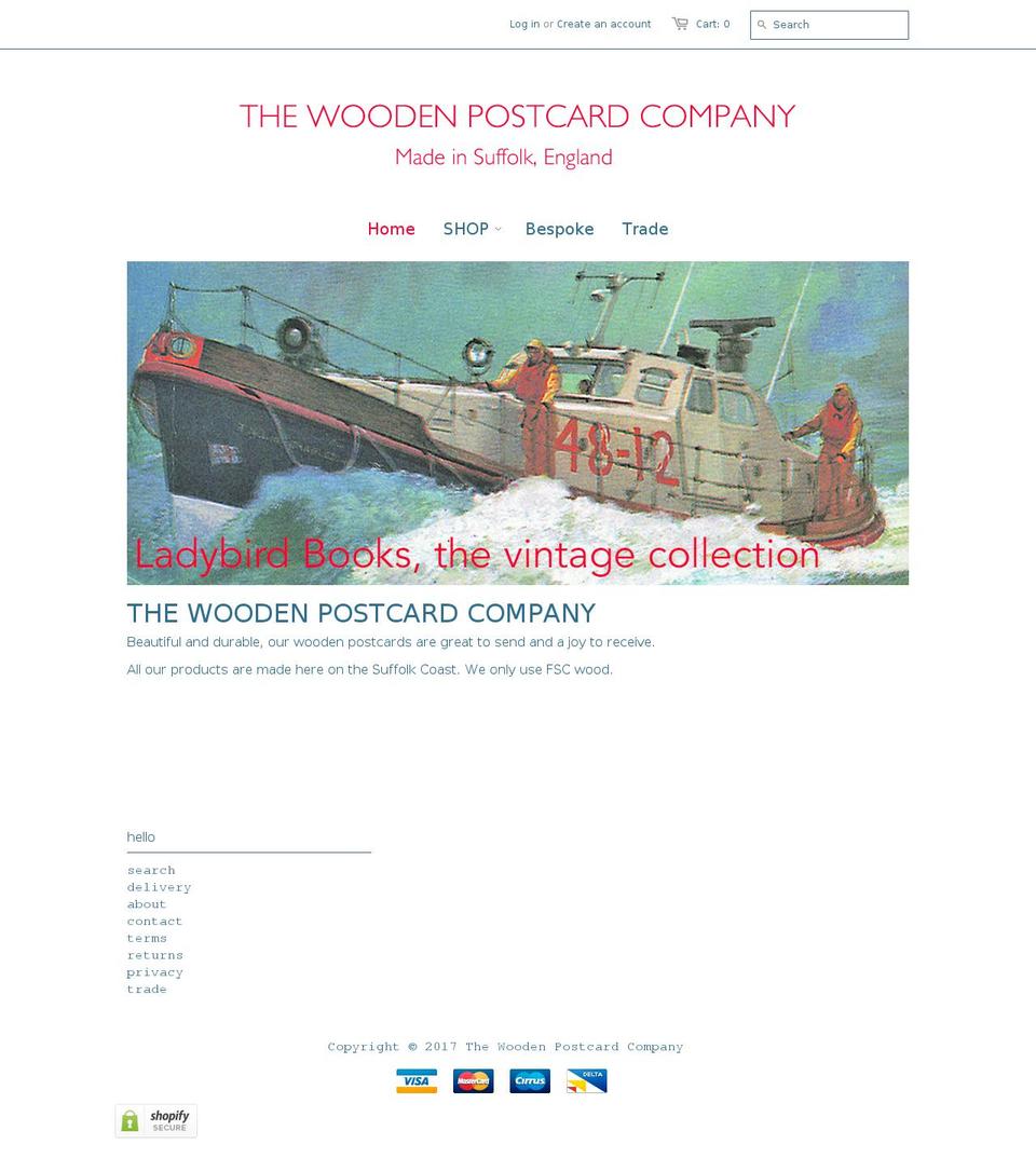 thewoodenpostcardcompany.com shopify website screenshot