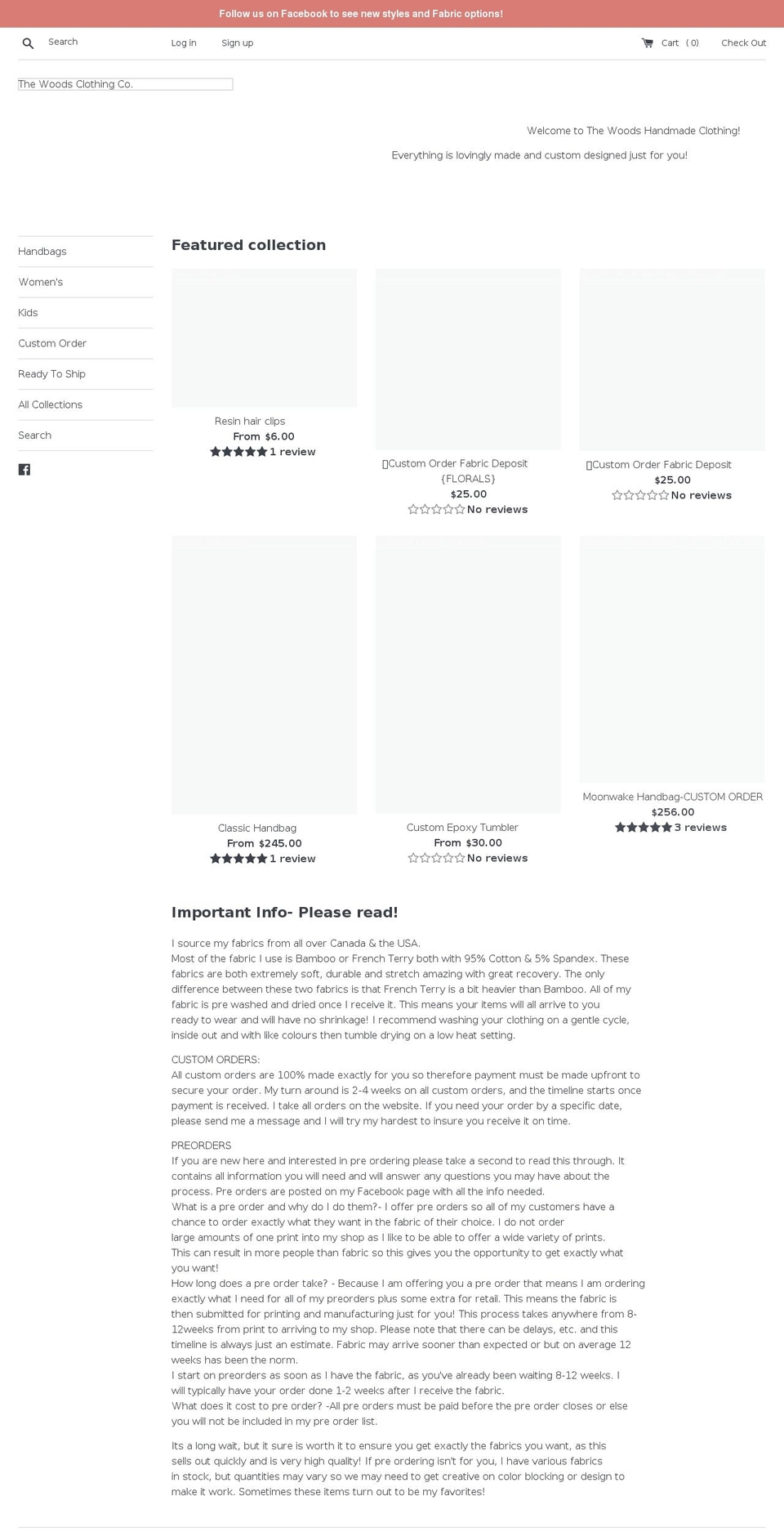 thewoodsclothingco.com shopify website screenshot