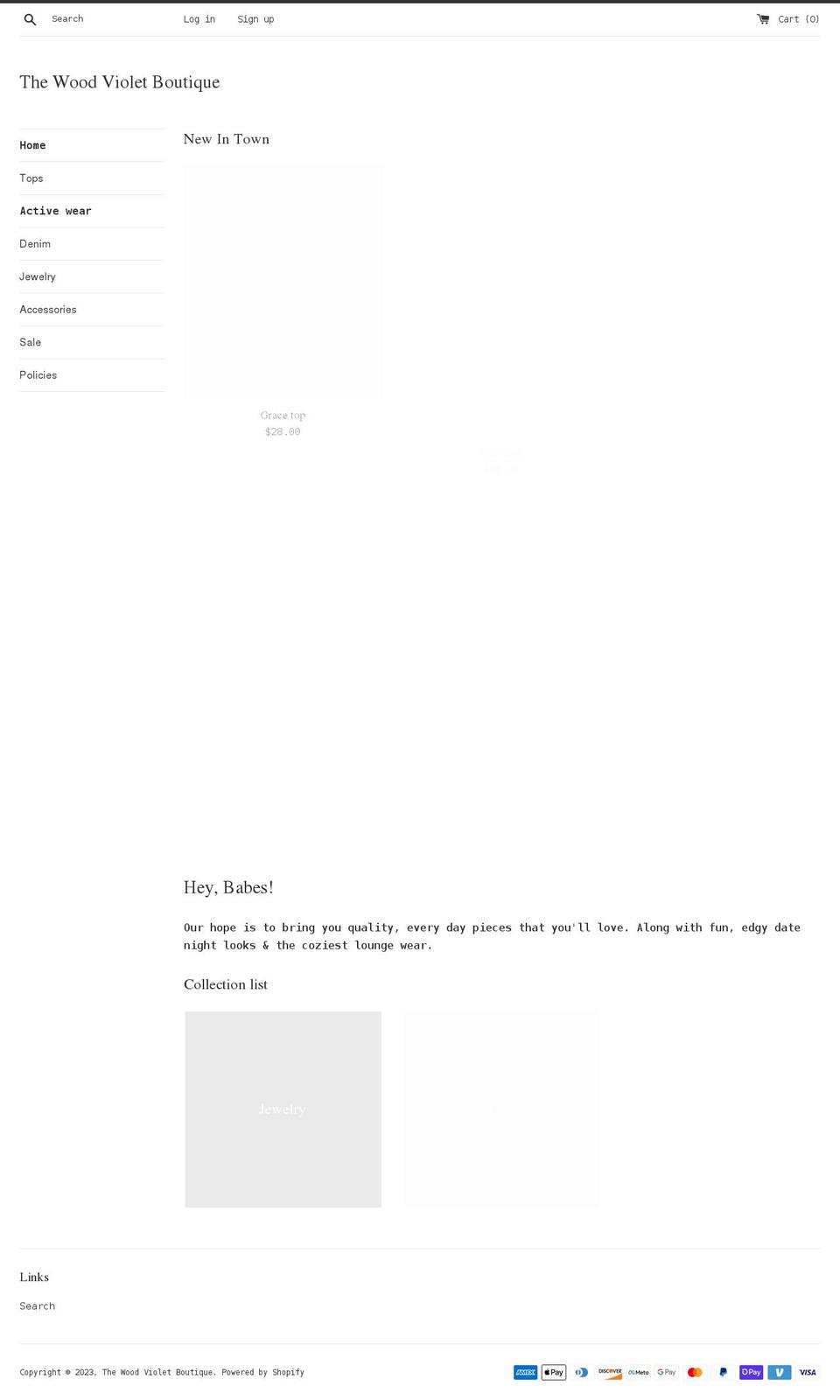 thewoodvioletboutique.com shopify website screenshot