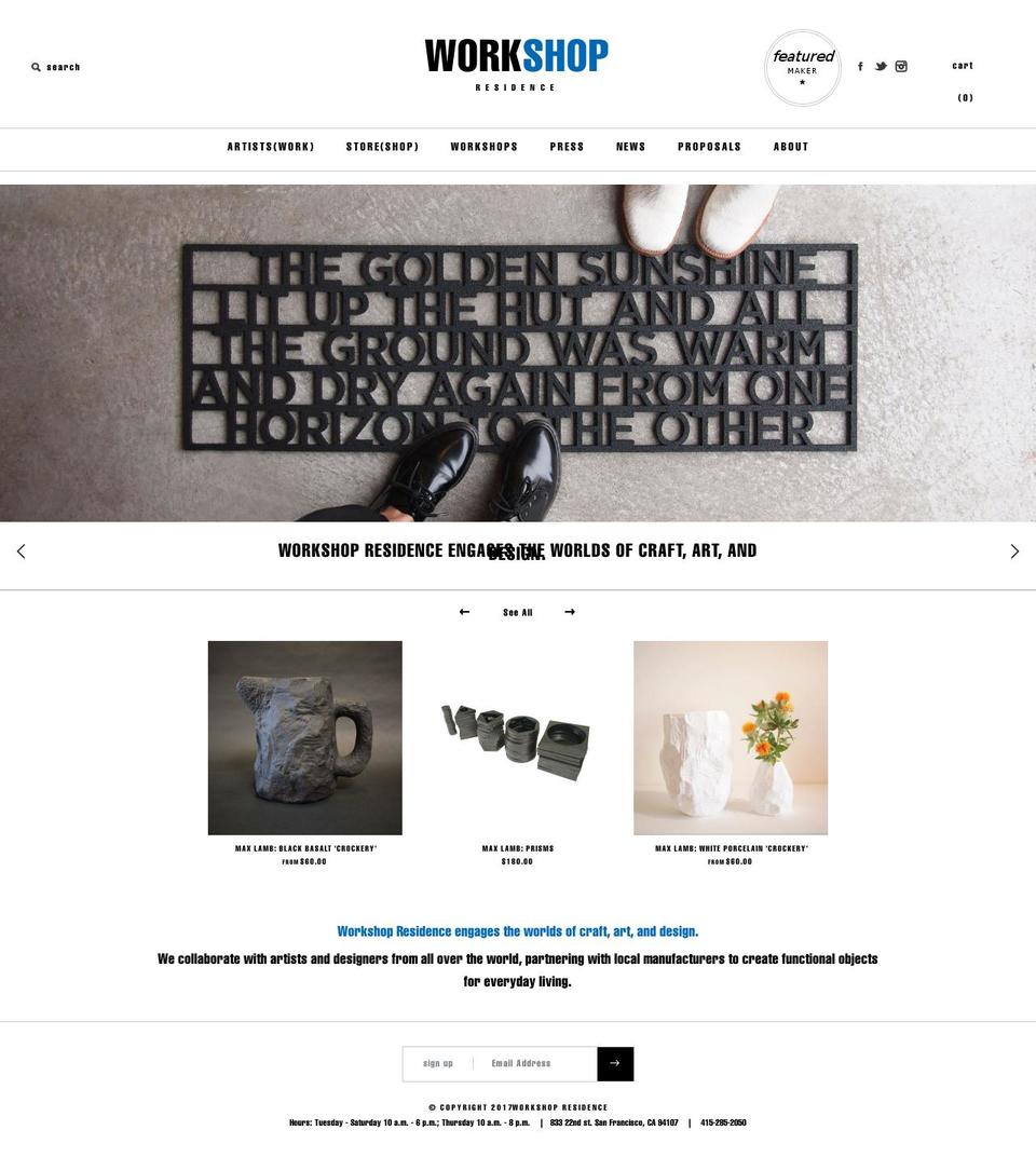 theworkshopresidence.org shopify website screenshot