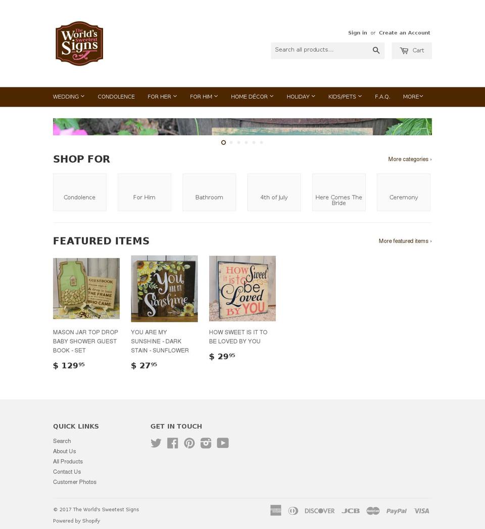 theworldssweetestsigns.com shopify website screenshot