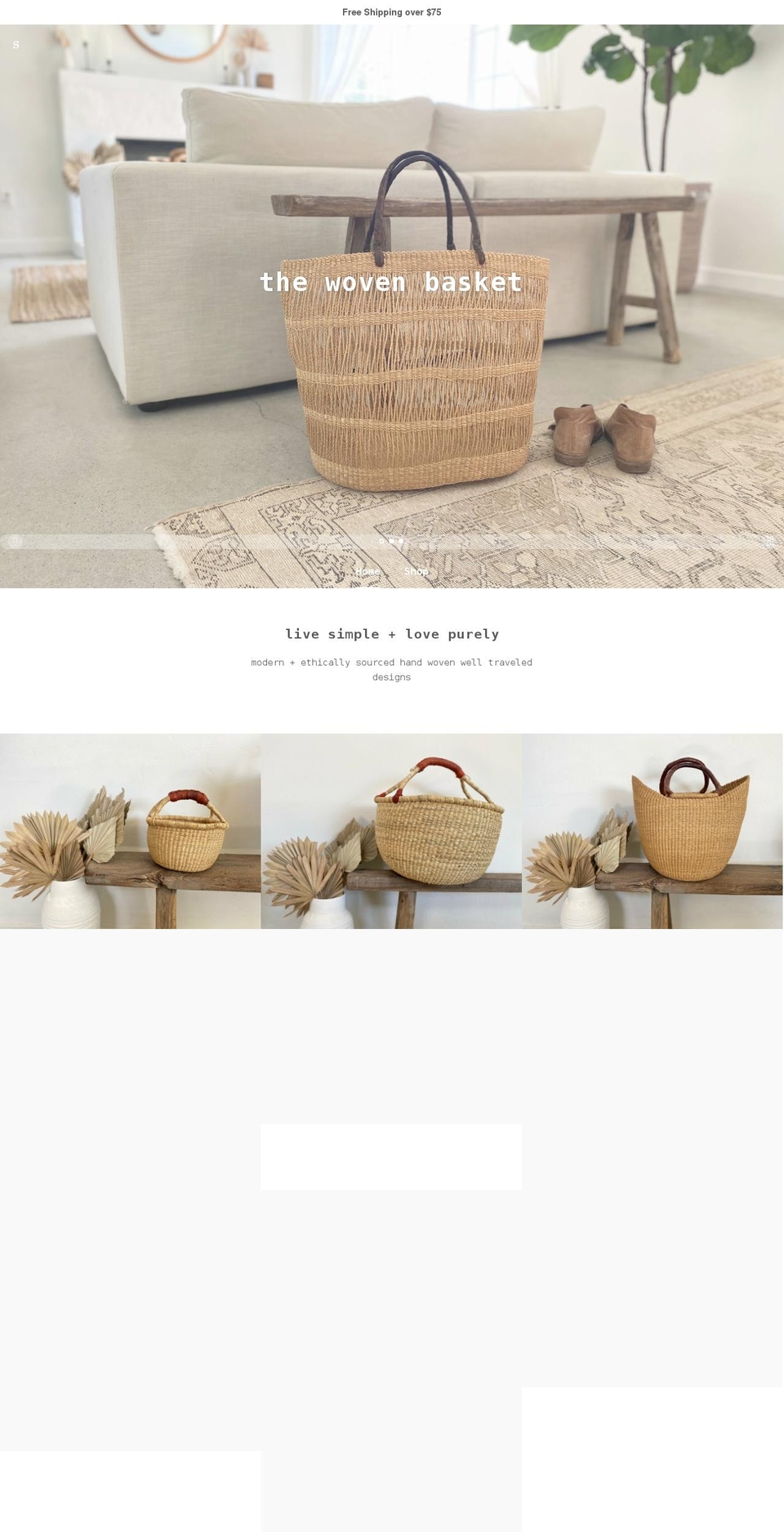 thewovenbasketshop.com shopify website screenshot