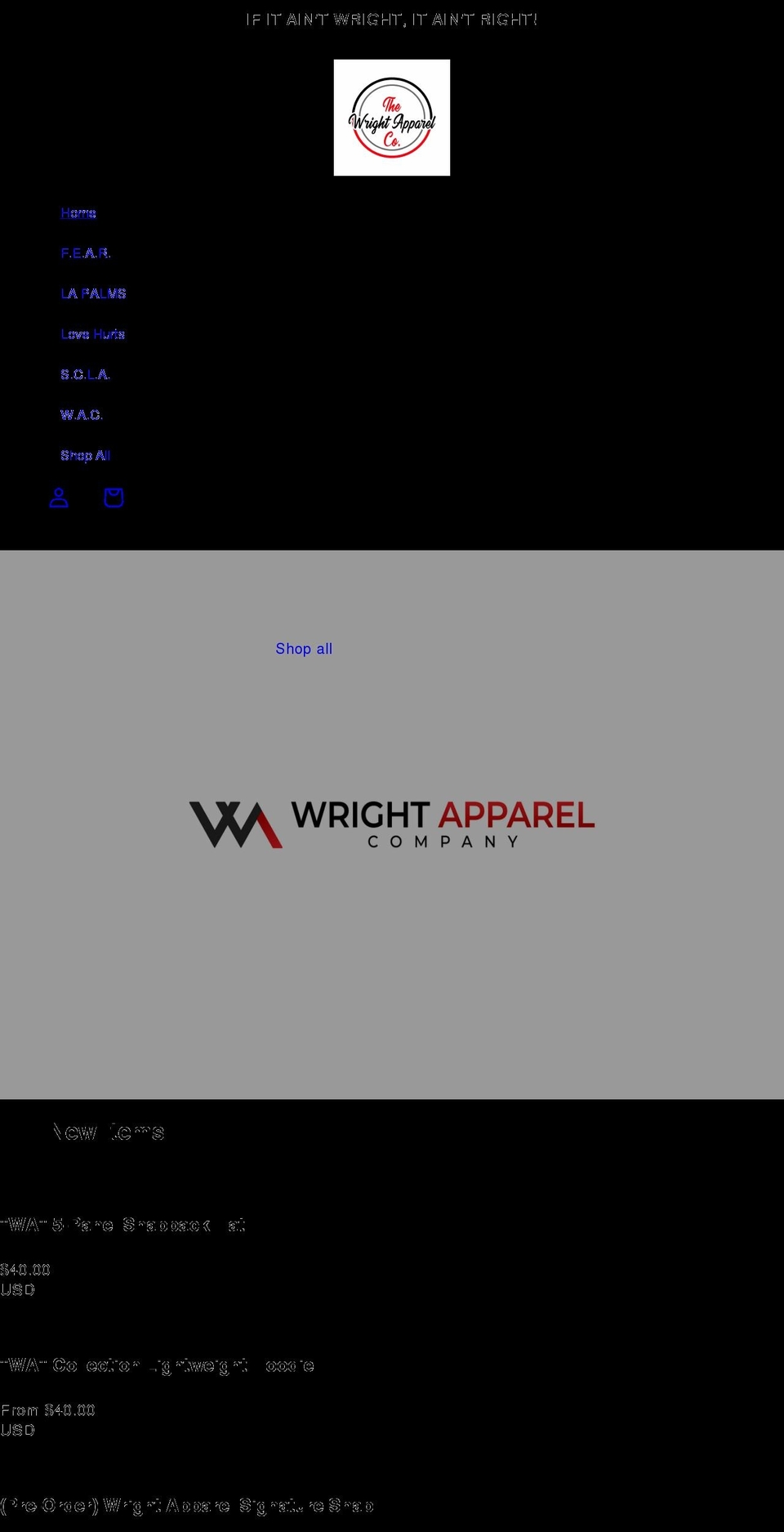 thewrightapparelco.com shopify website screenshot