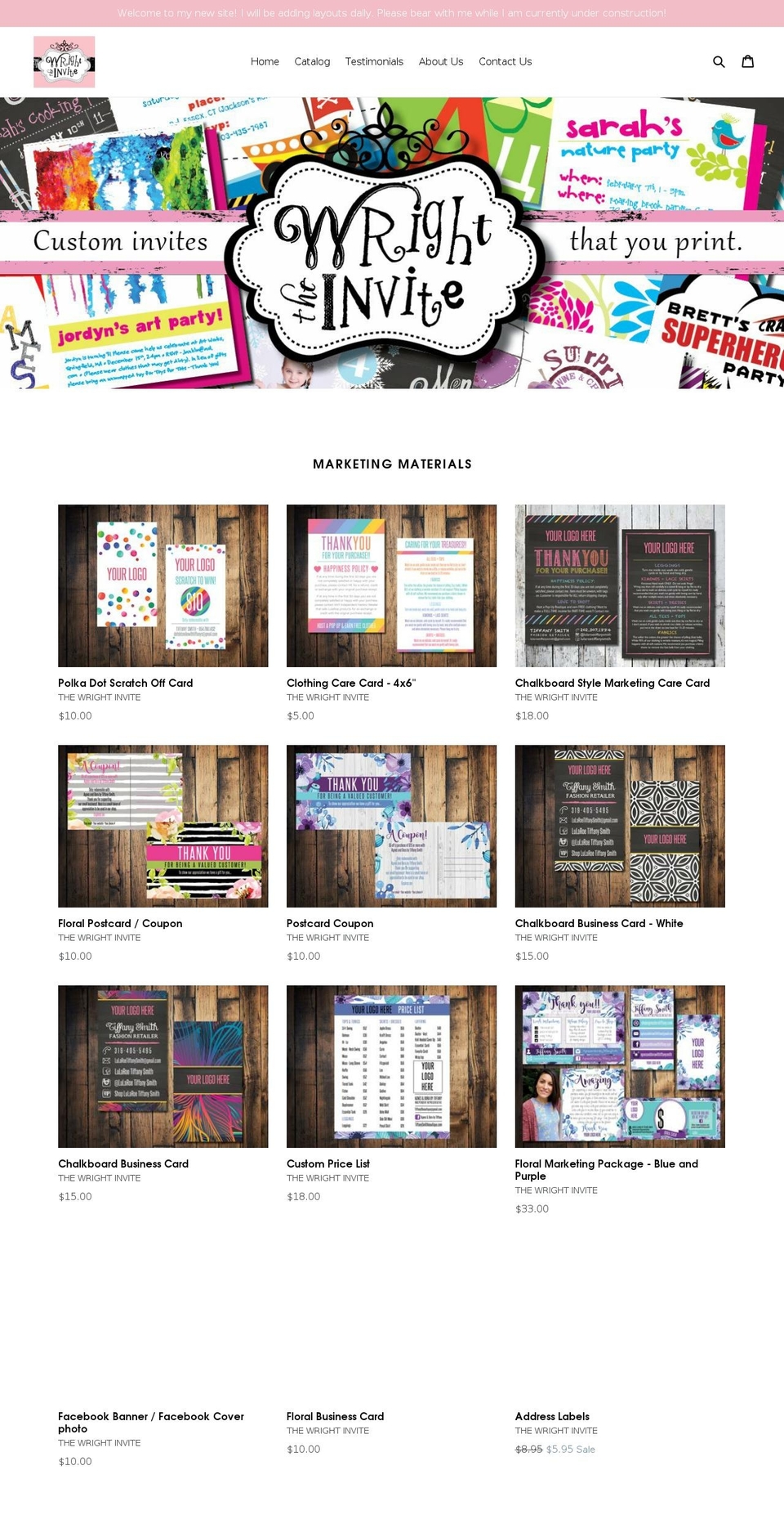 thewrightinvite.com — Shopify storefront screenshot