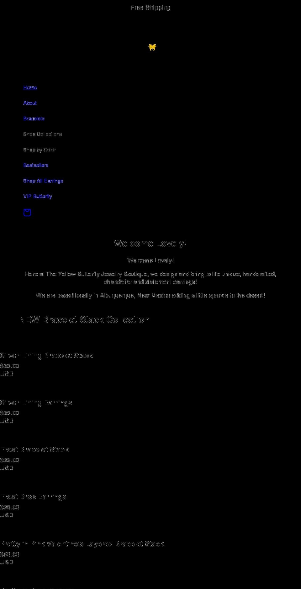 theyellowbutterflyjewelry.com shopify website screenshot