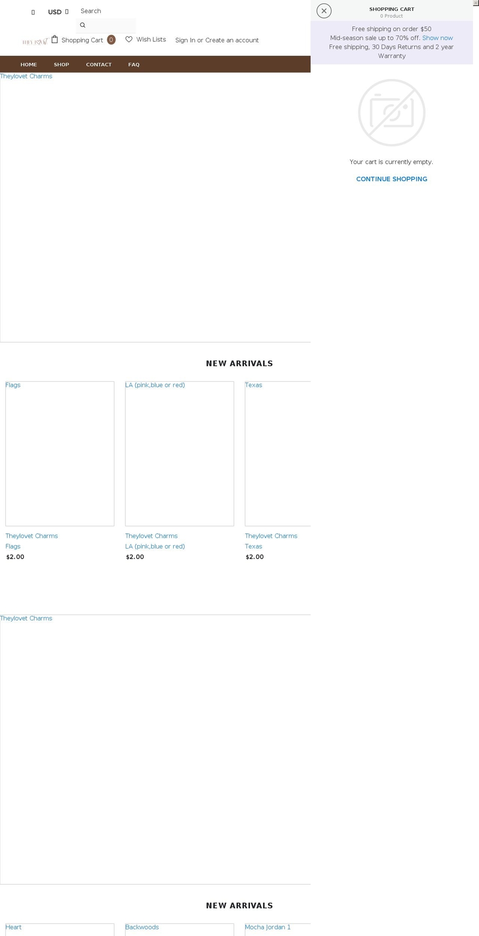 theylovetcharms.com shopify website screenshot