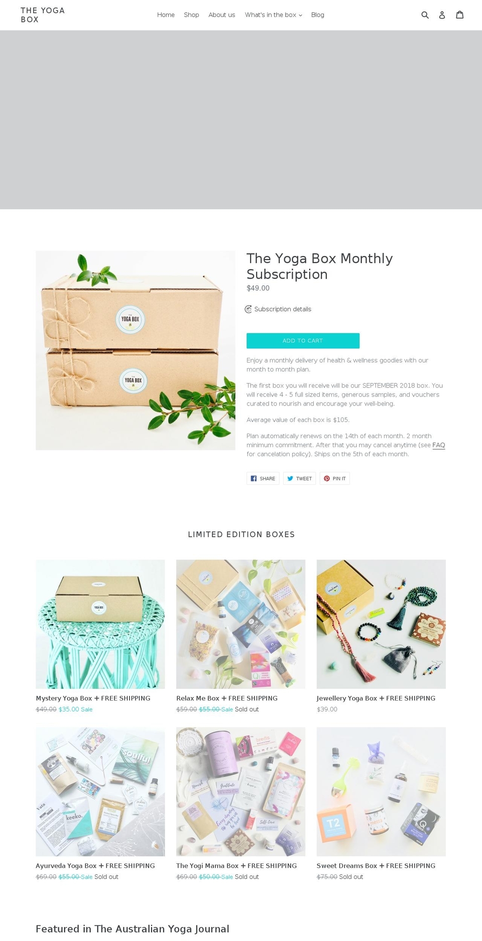 theyogaboxau.com — Shopify storefront screenshot