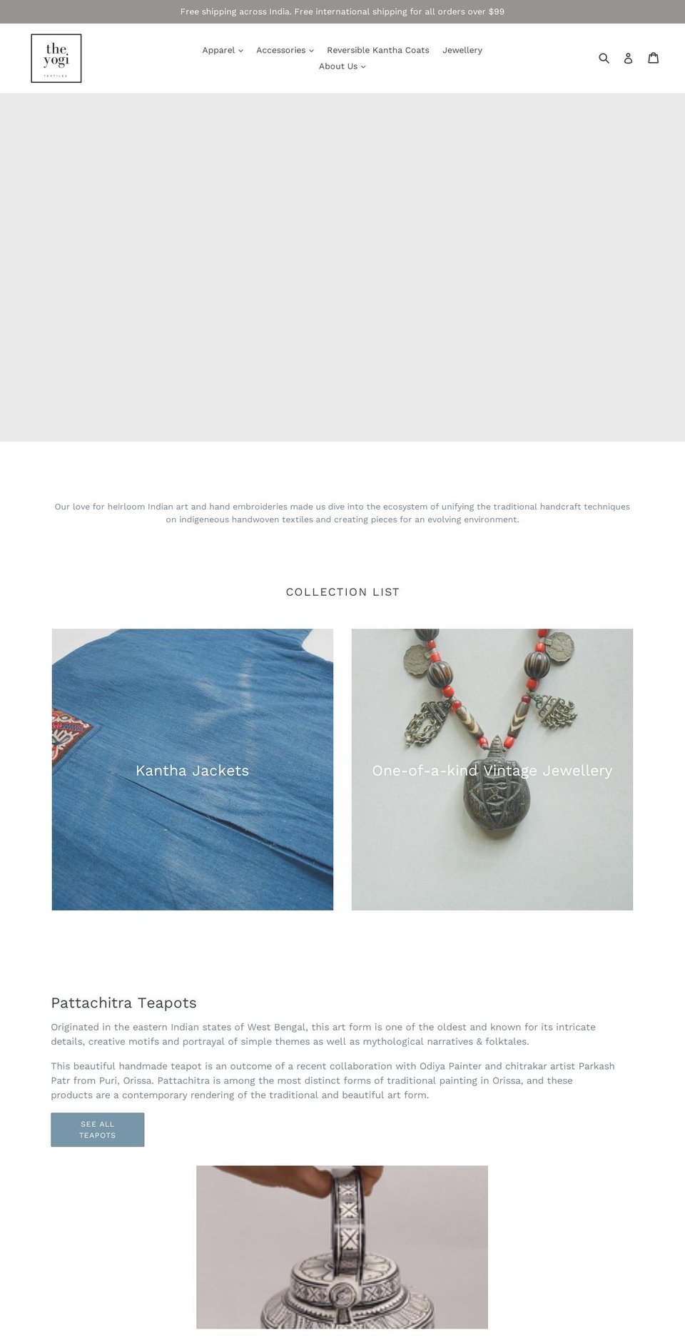 theyogitextiles.com — Shopify storefront screenshot