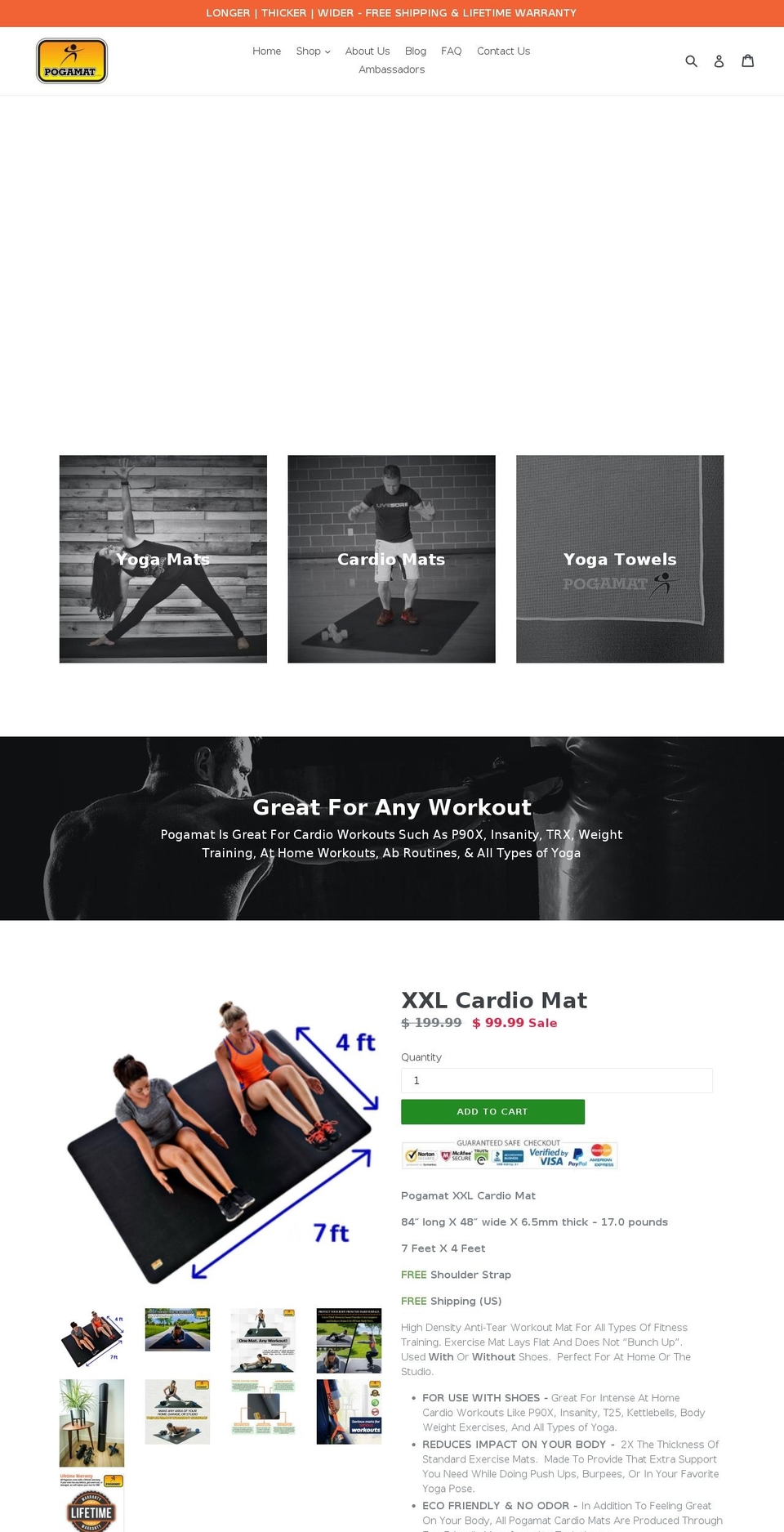 thickexerciseyogamat.com — Shopify storefront screenshot