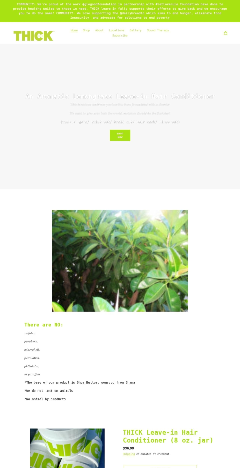 thickleavein.com shopify website screenshot