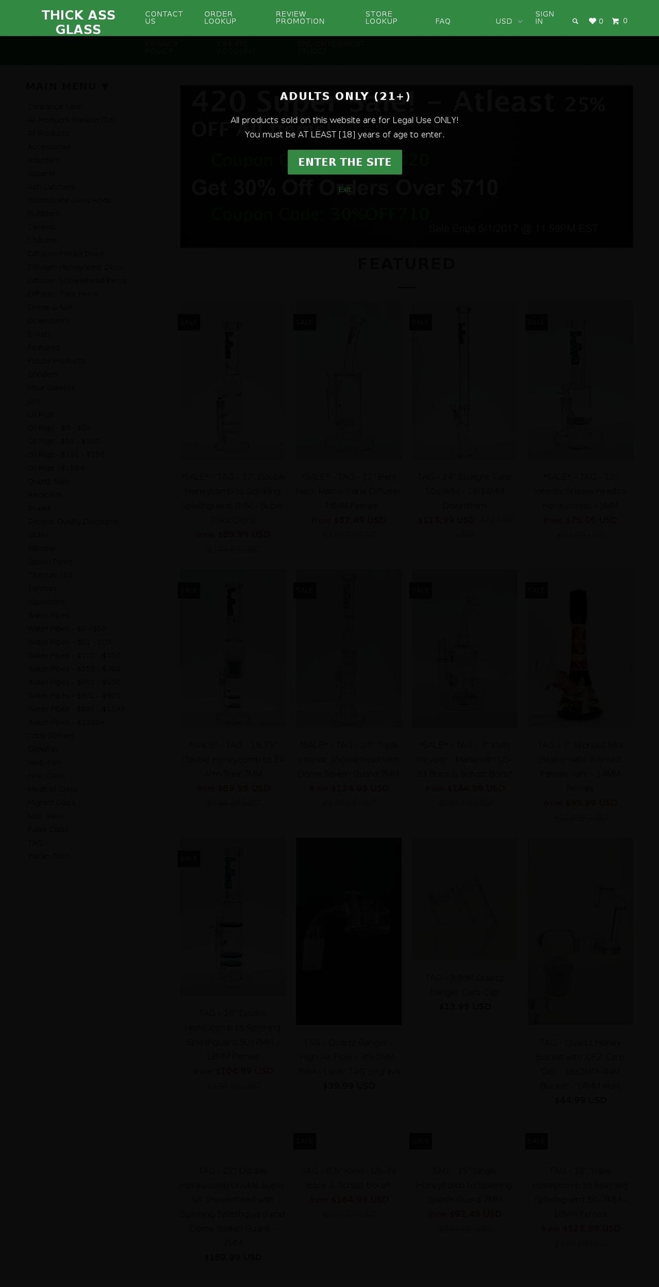 thickqualityglass.com shopify website screenshot