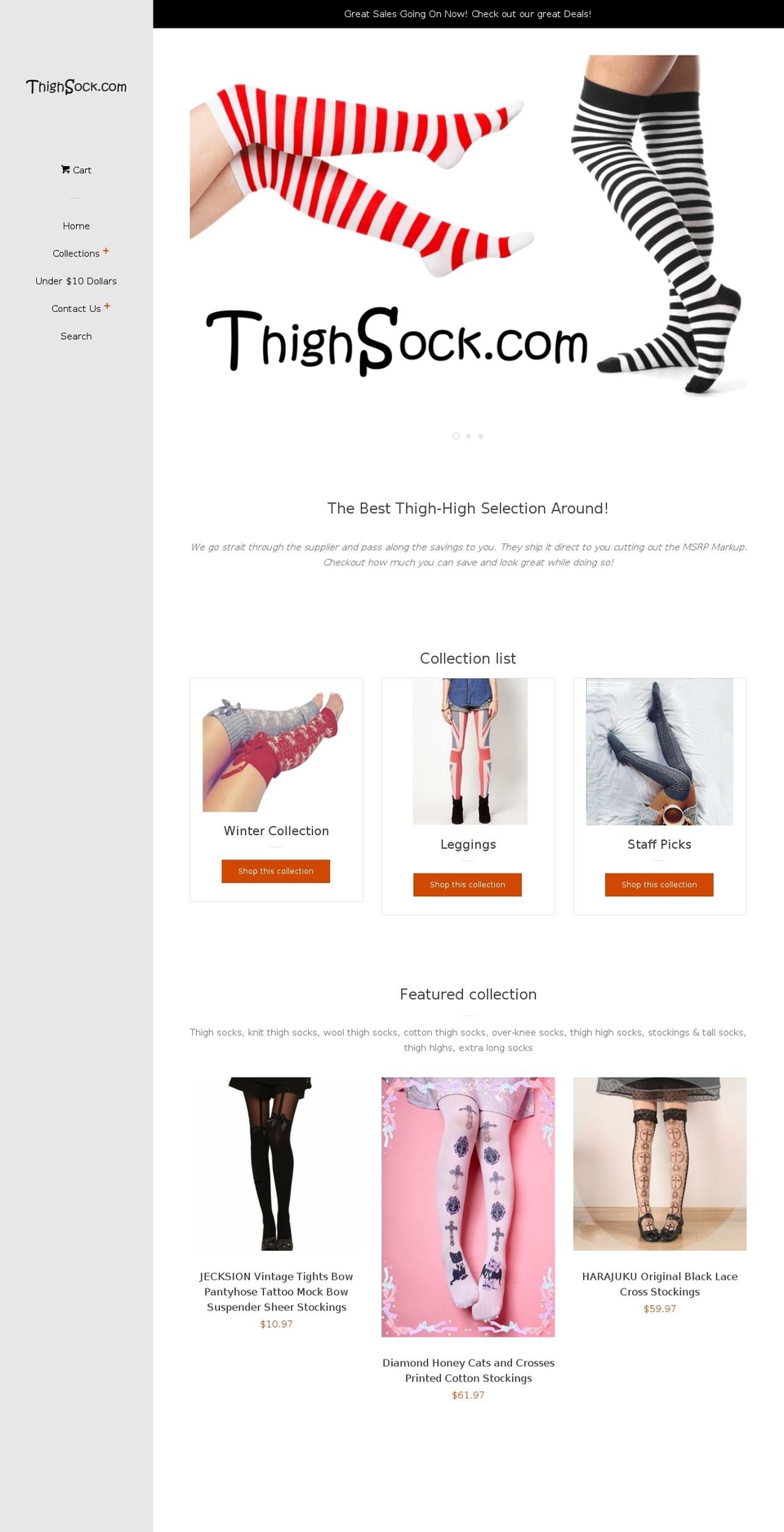 thighsock.com shopify website screenshot