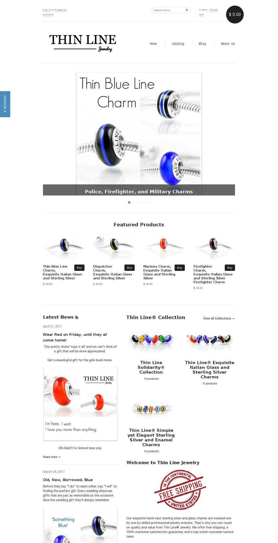 thinbluelinecharm.com shopify website screenshot