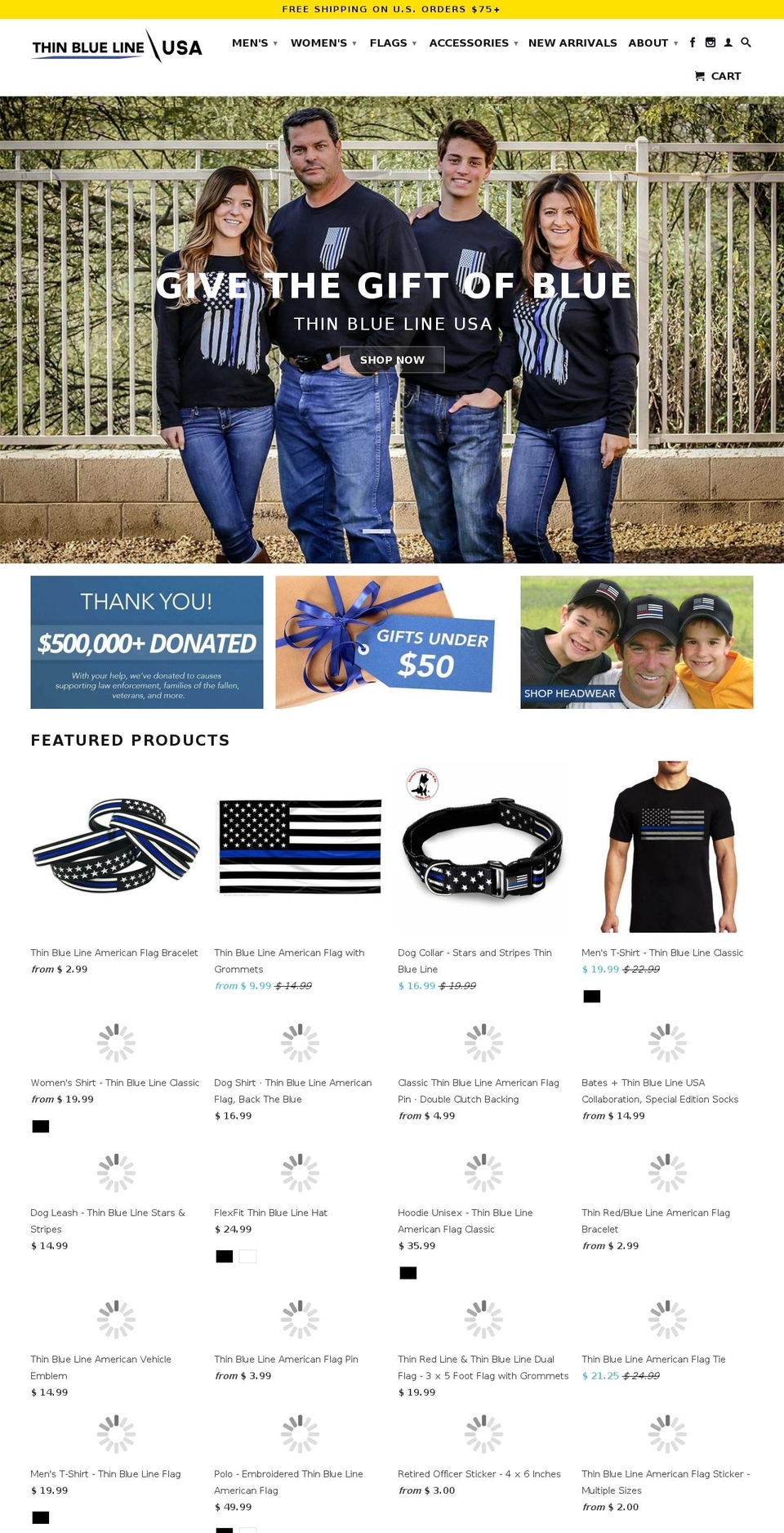 thinblueusa.com — Shopify storefront screenshot