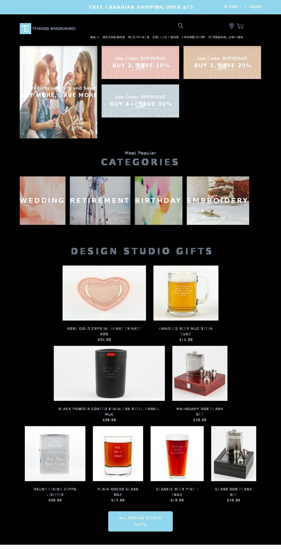 Things Engraved - L1 - Theme Shopify theme site example thingsengraved.com