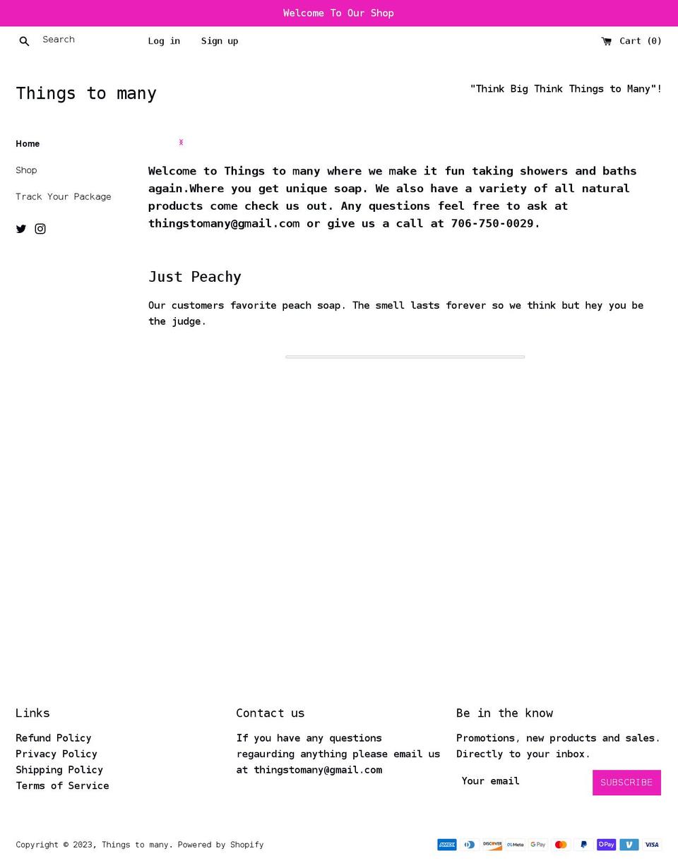 thingstomanyshop.com shopify website screenshot
