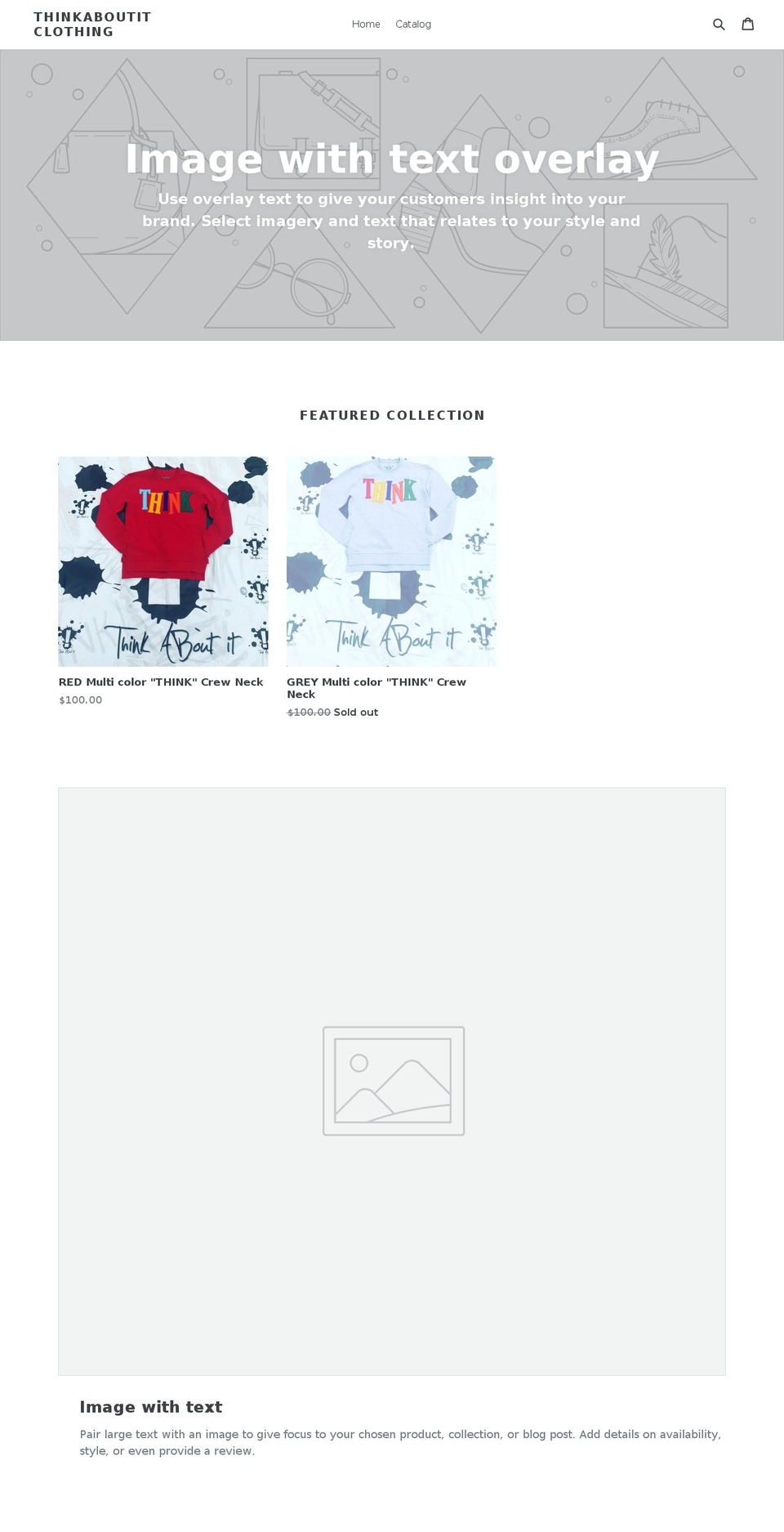 thinkaboutitclothing.com — Shopify storefront screenshot