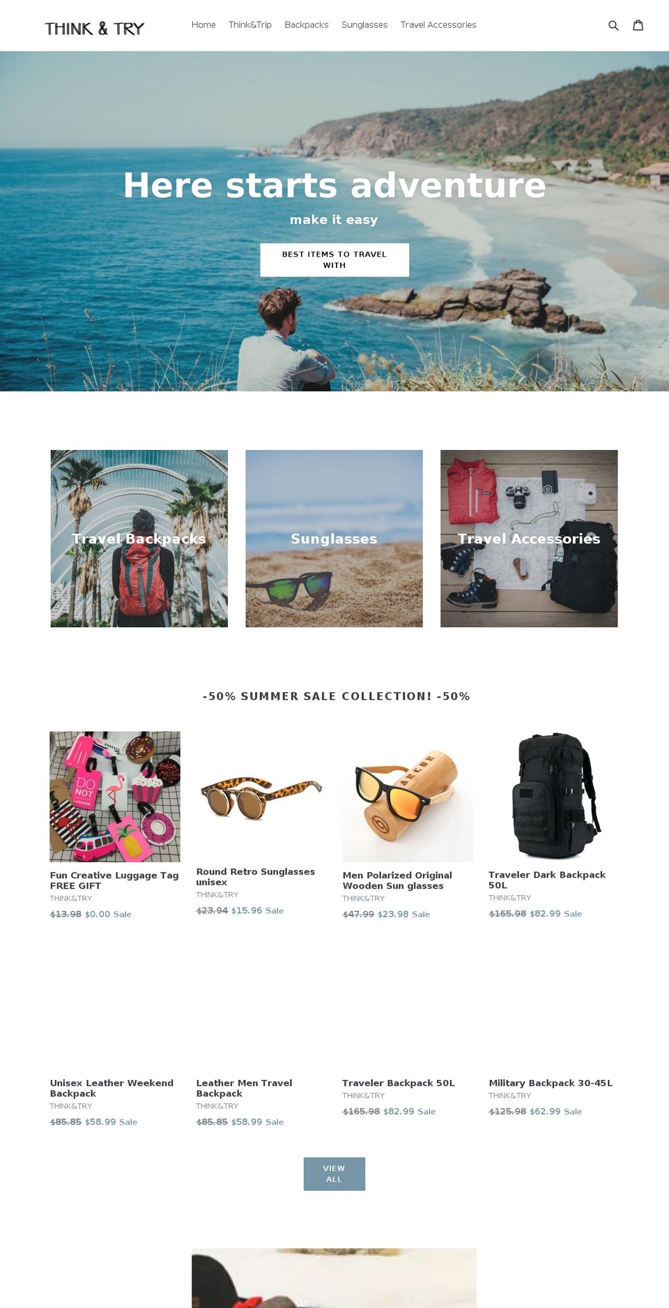 thinkandtry.com — Shopify storefront screenshot