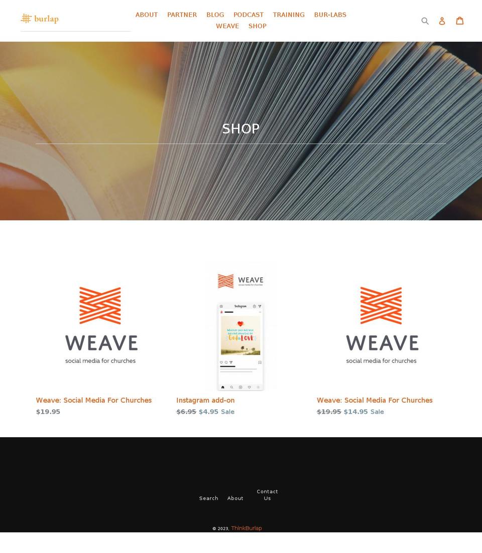 thinkburlap.myshopify.com shopify website screenshot