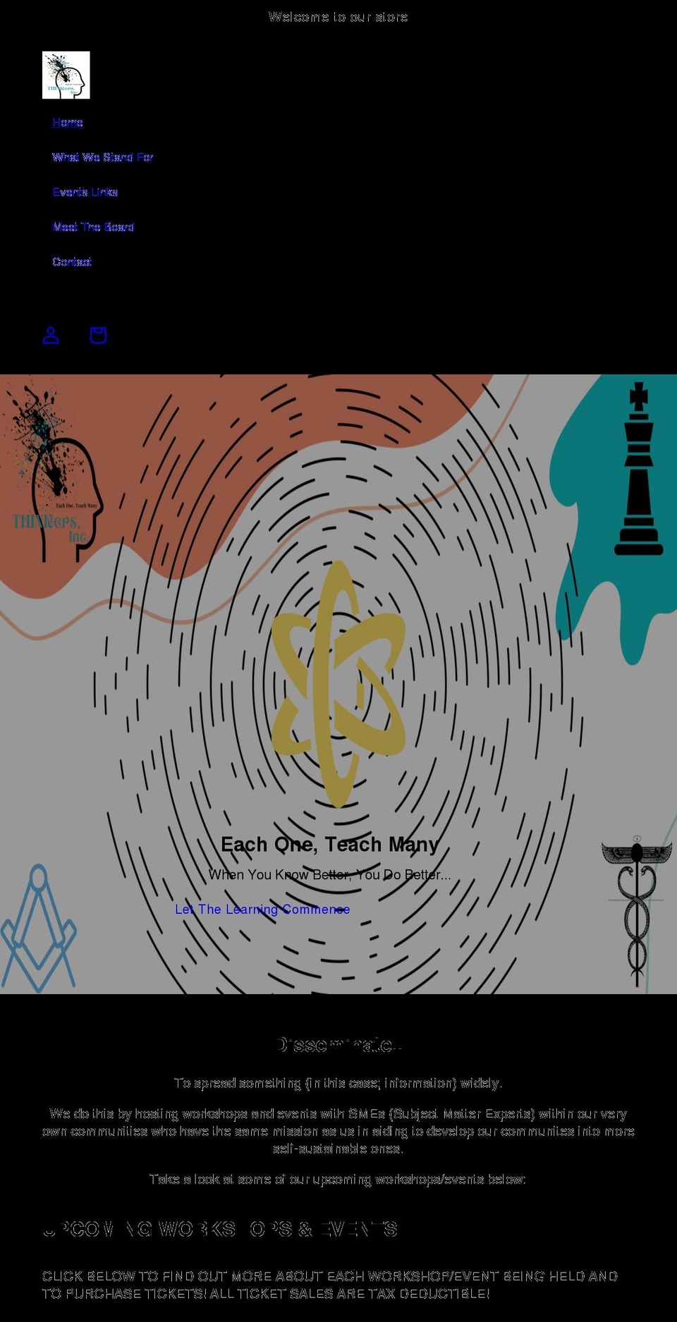 thinkersinc.org shopify website screenshot