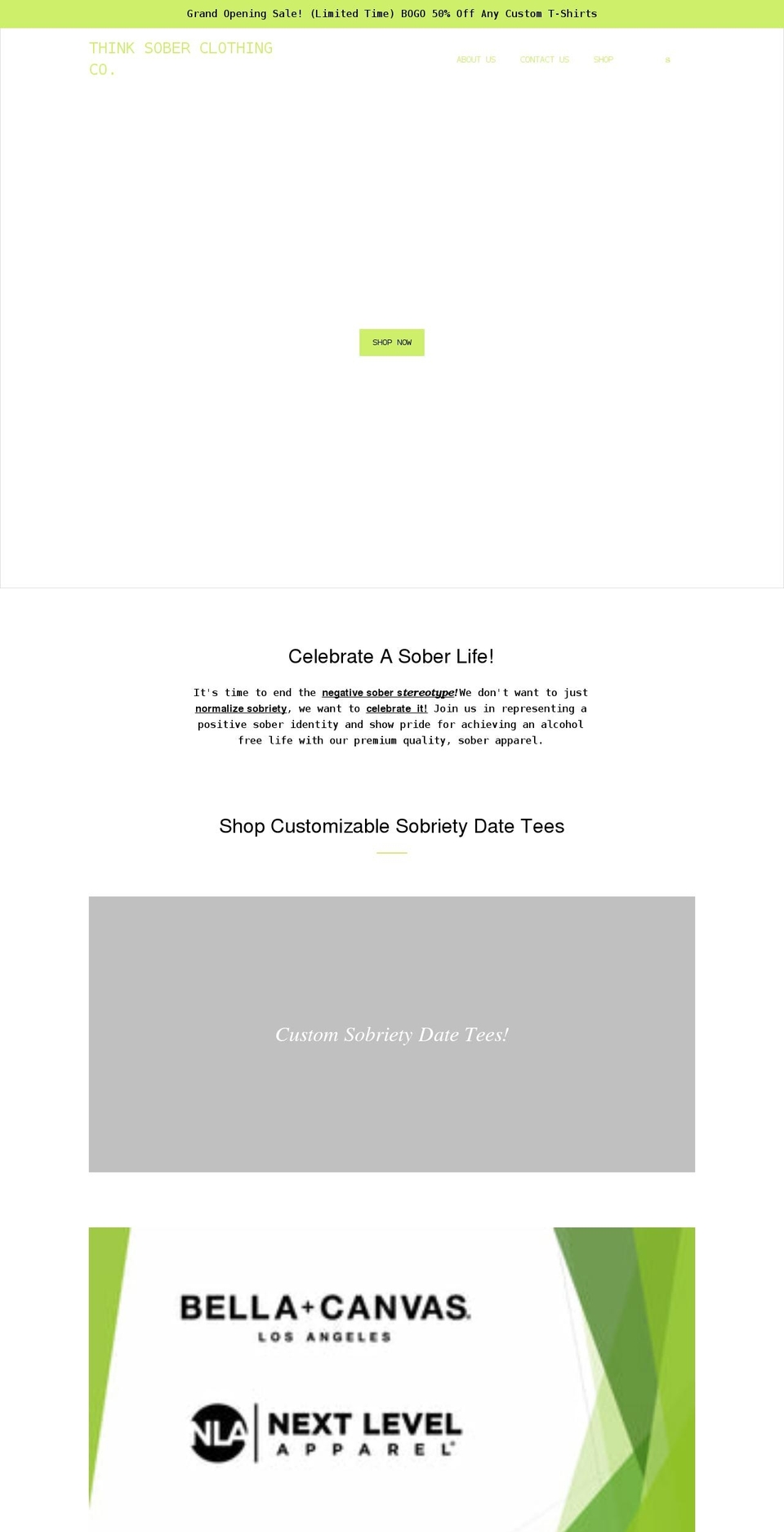 thinksober.com shopify website screenshot