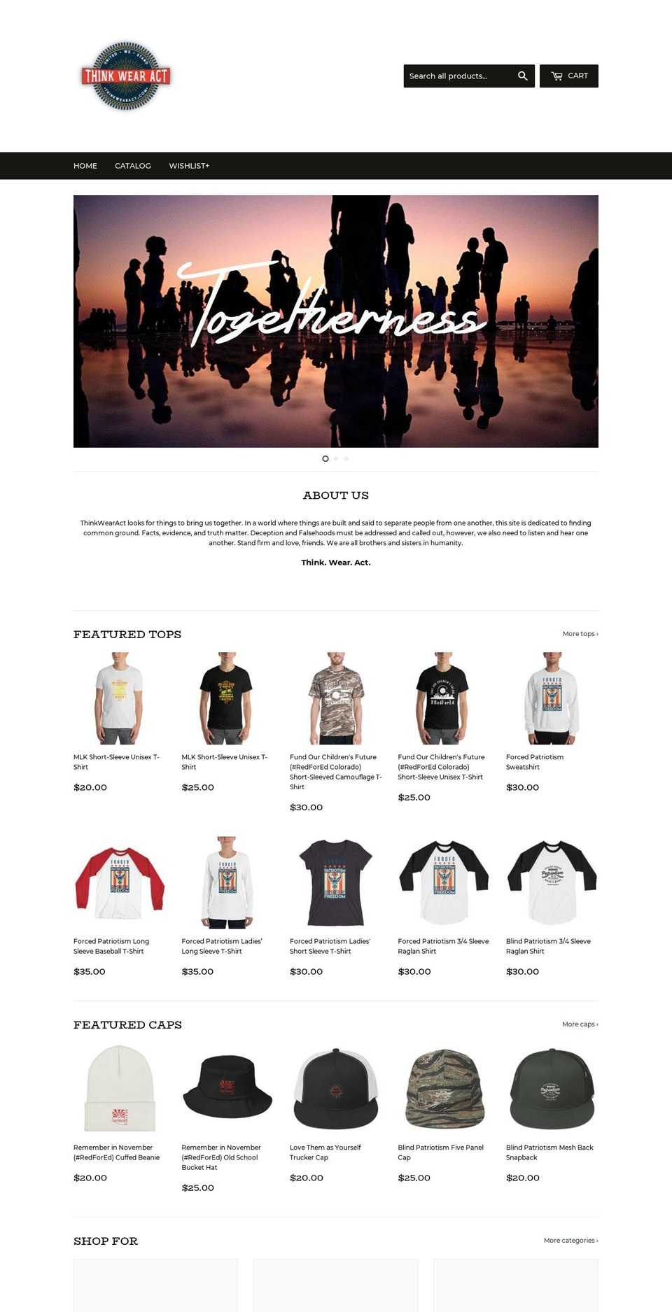 thinkwearact.com — Shopify storefront screenshot