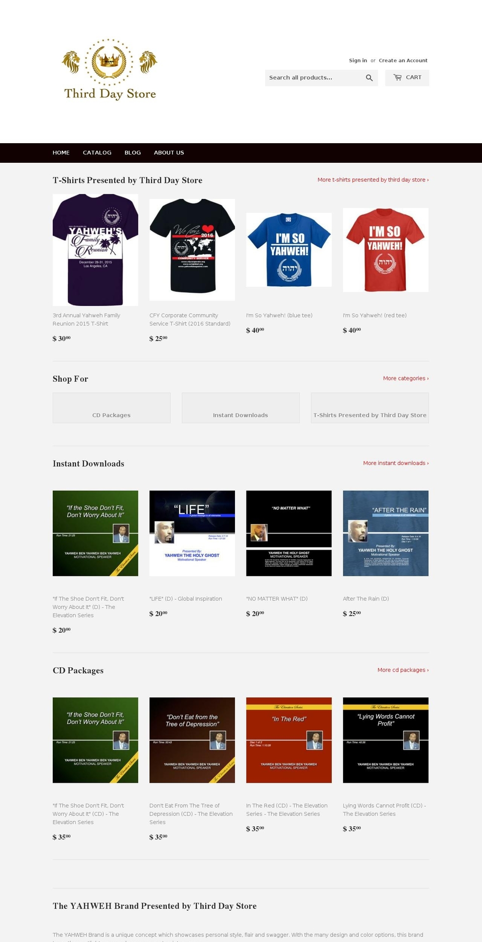 thirddayproductions.org shopify website screenshot