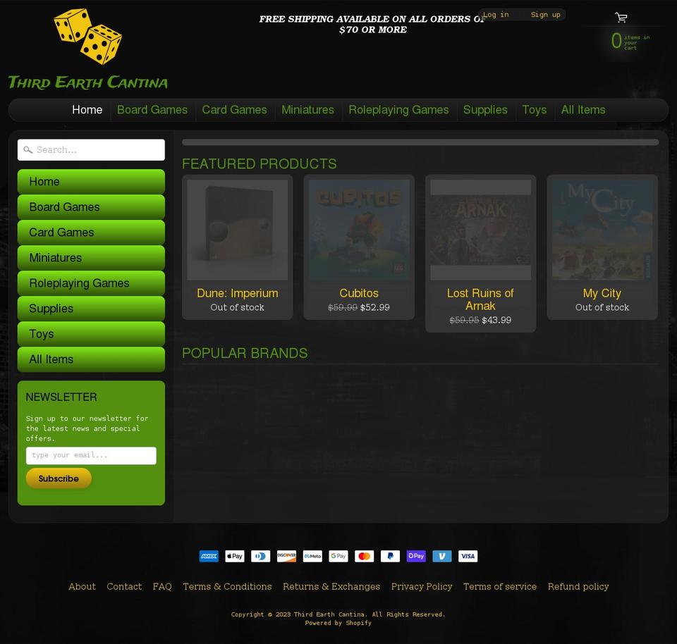 thirdearthcantina.com shopify website screenshot