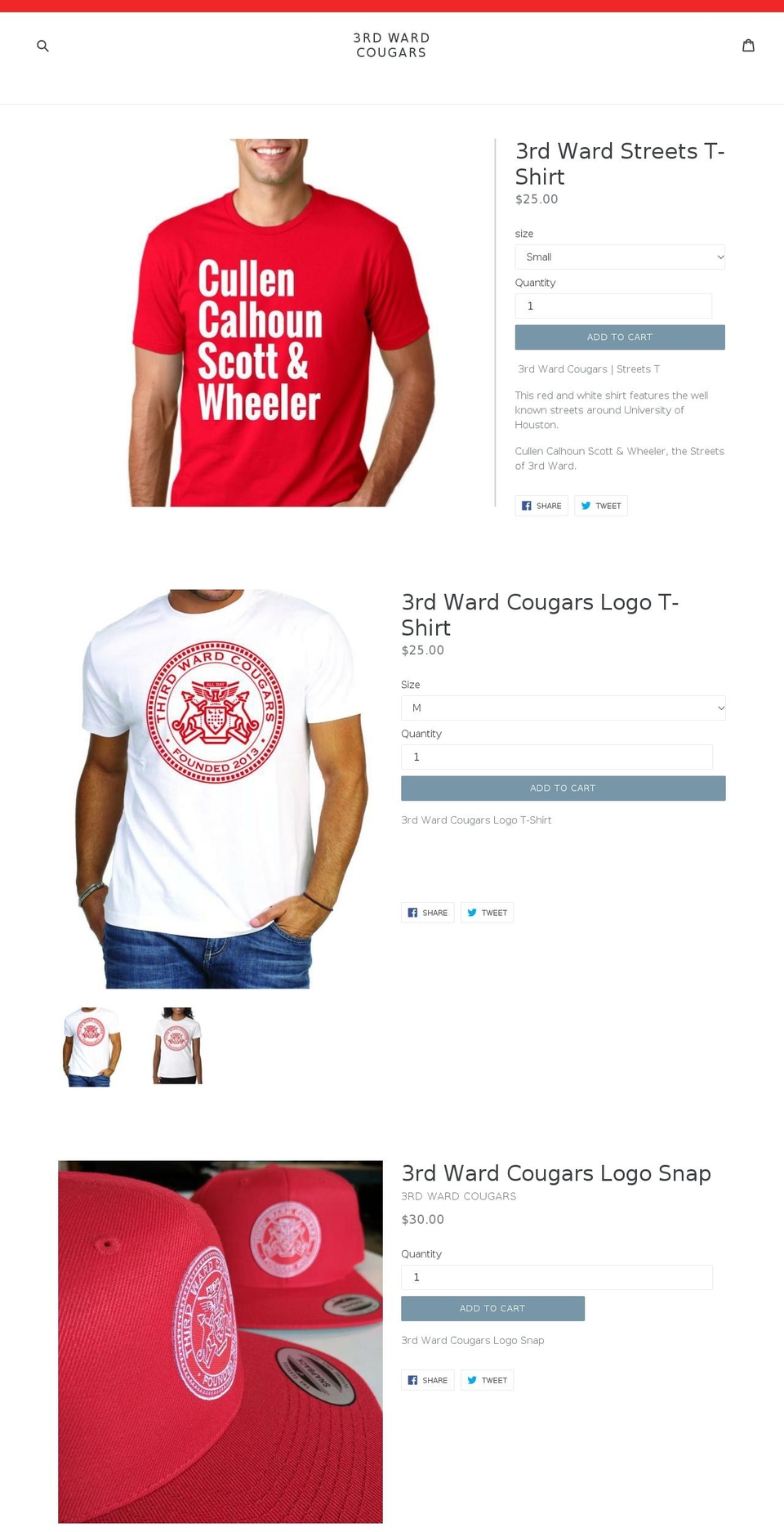 thirdwardcougars.com shopify website screenshot