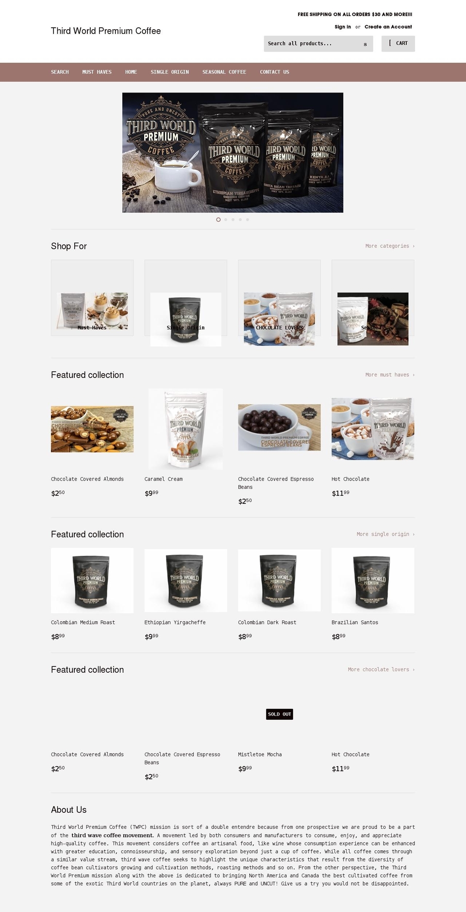 thirdworldpremiumcoffee.com shopify website screenshot